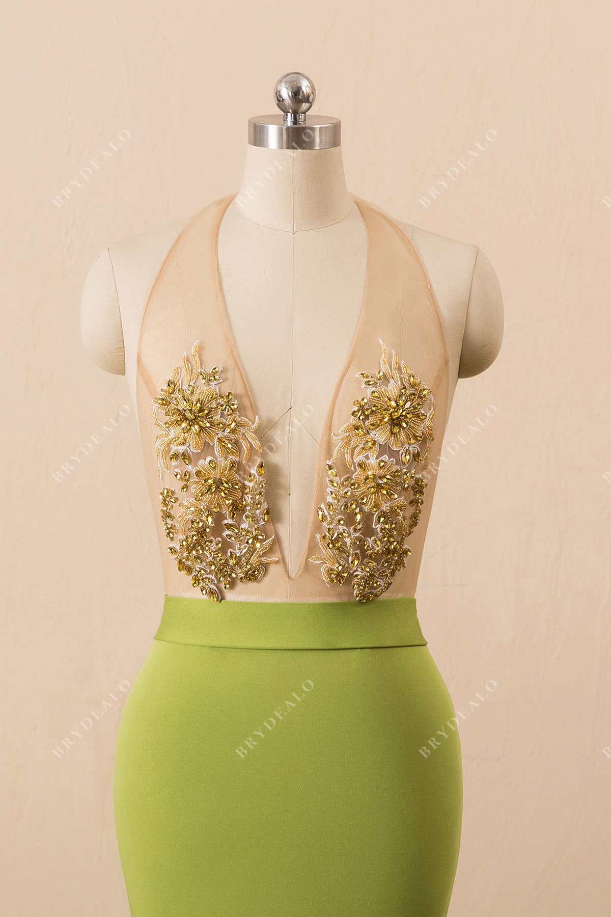 Sexy Plunging Moss Jersey Mermaid Prom Dress
