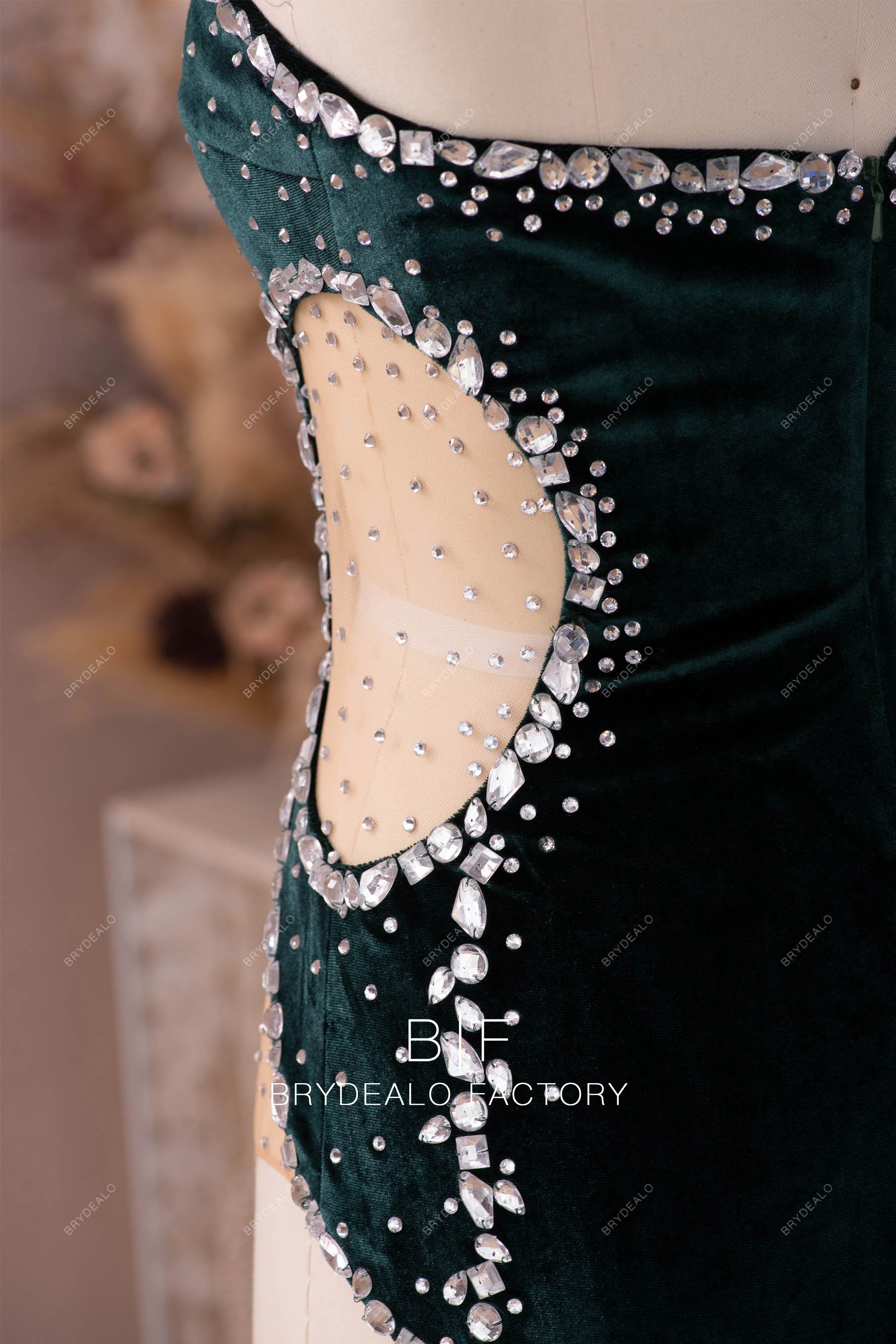 sexy rhinestone cutout prom gown