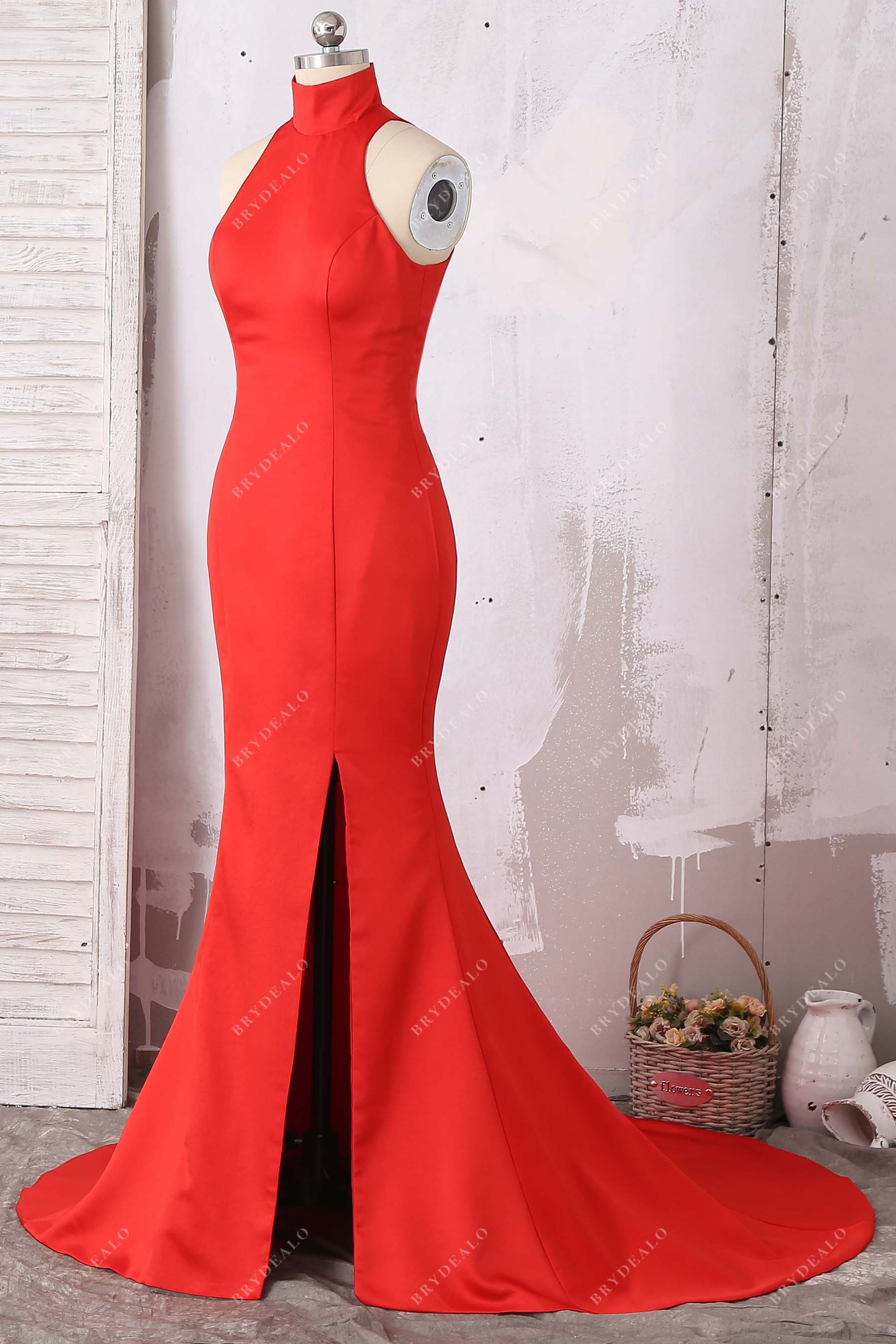 sexy slit mermaid turtle neck evening dress