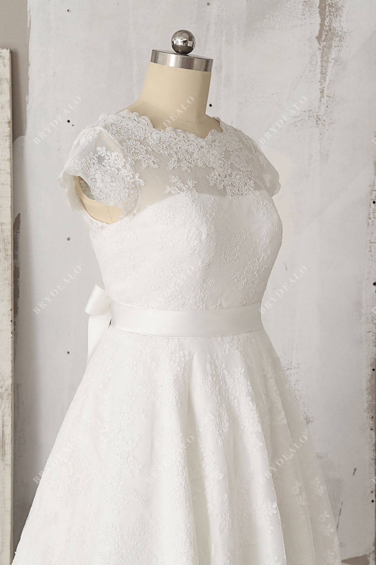 sheer cap sleeves lace bridal dress