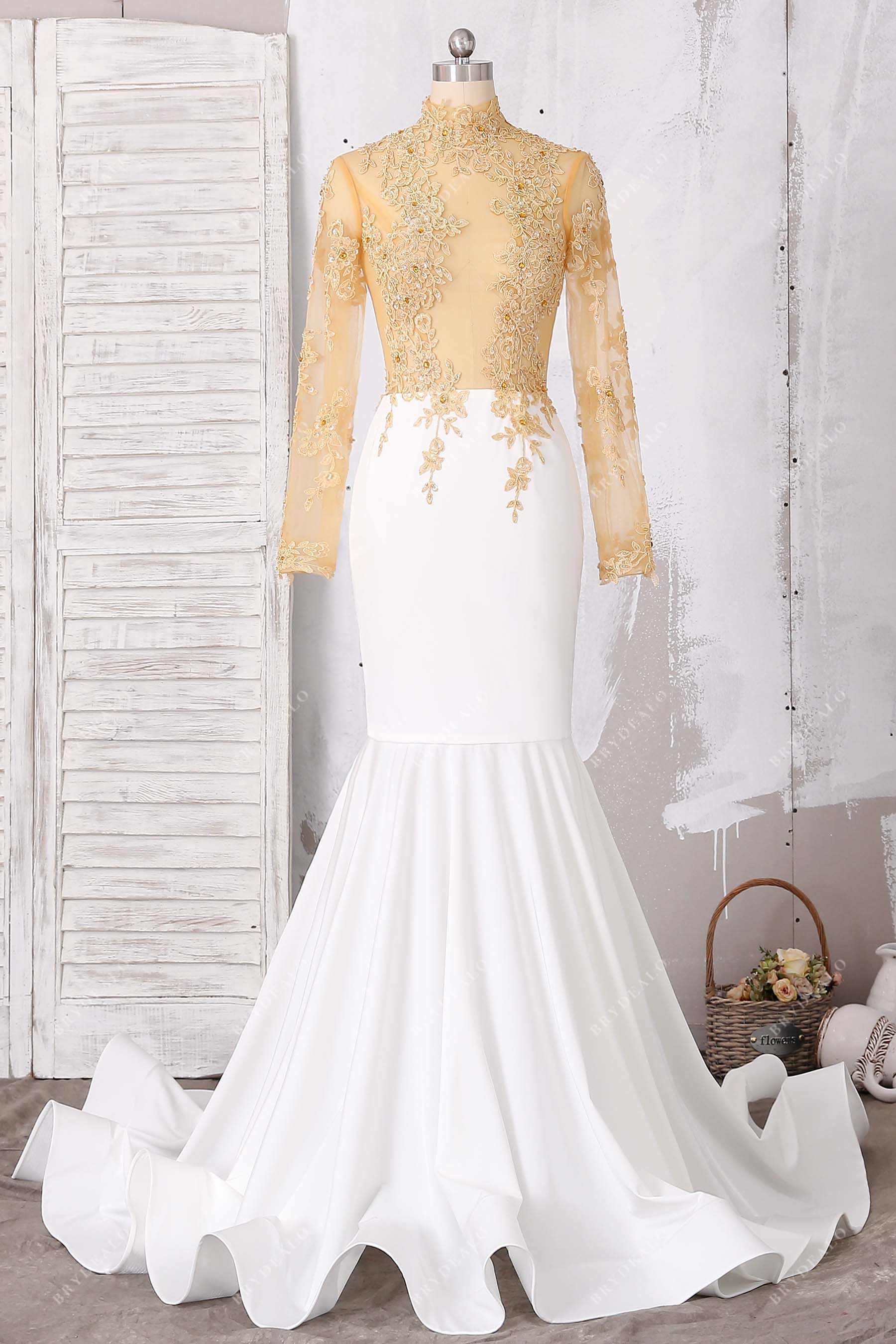 ivory and gold mermaid wedding dress Nyx Wedding Dress