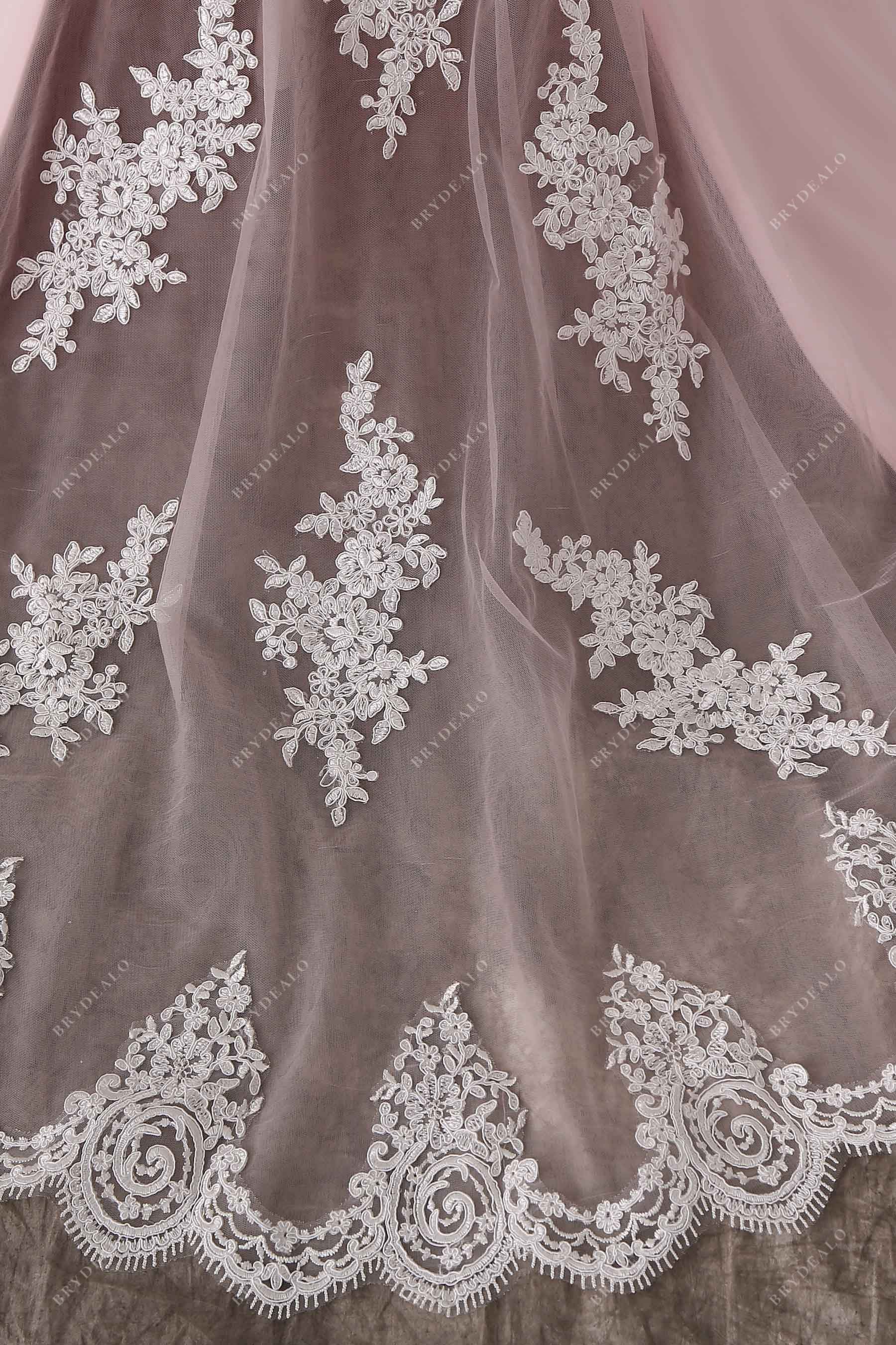 sheer light ivory lace godet train