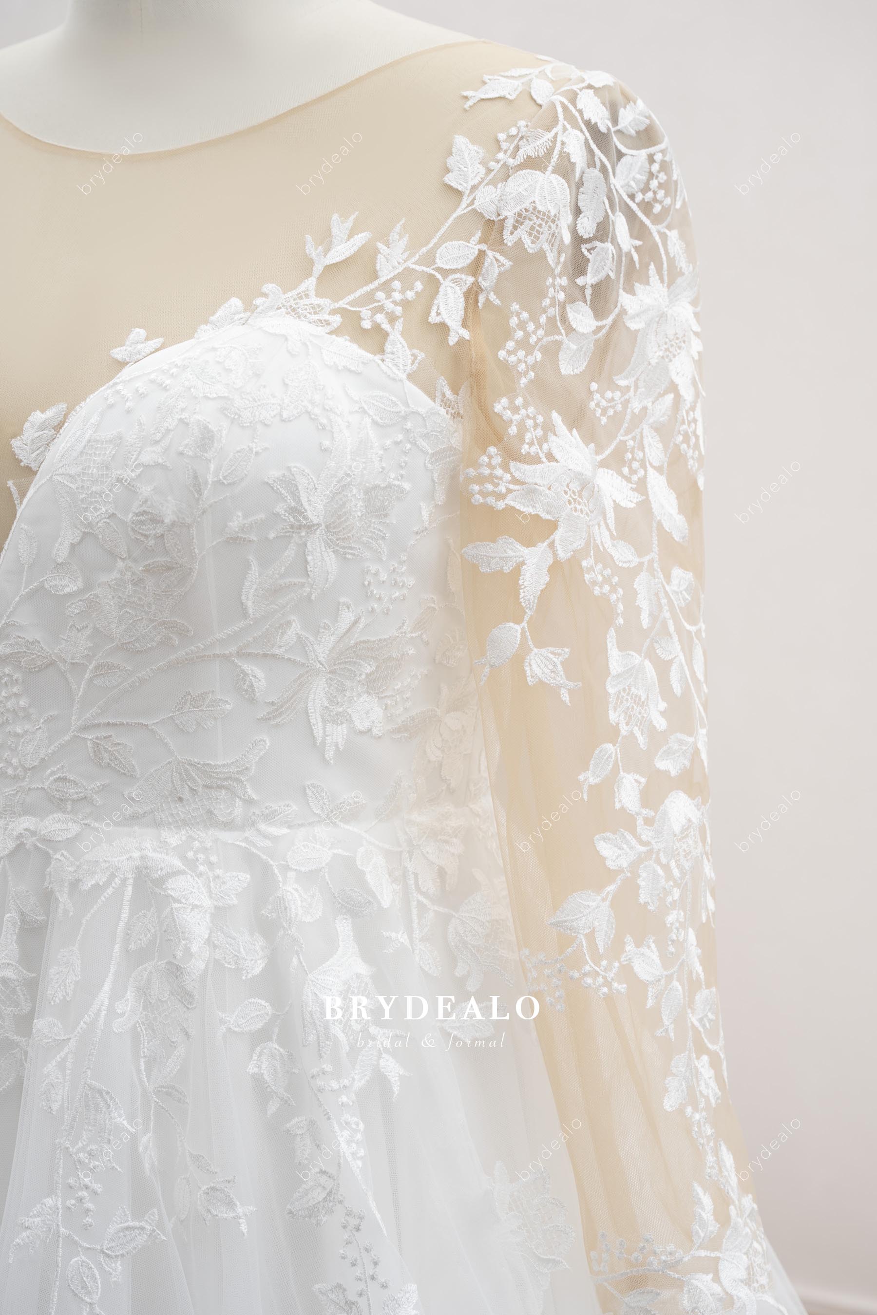 sheer long sleeve A-line brydealo bridal gown