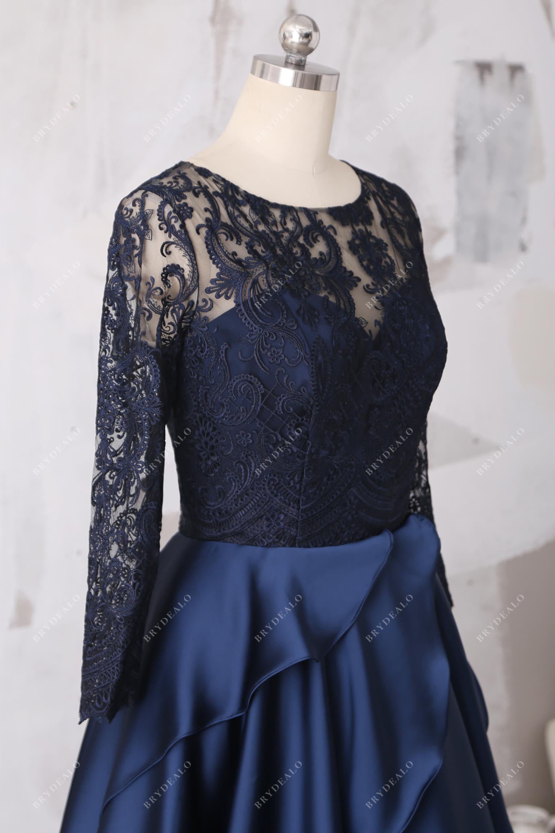 sheer long sleeves boat neck lace wedding prom dress