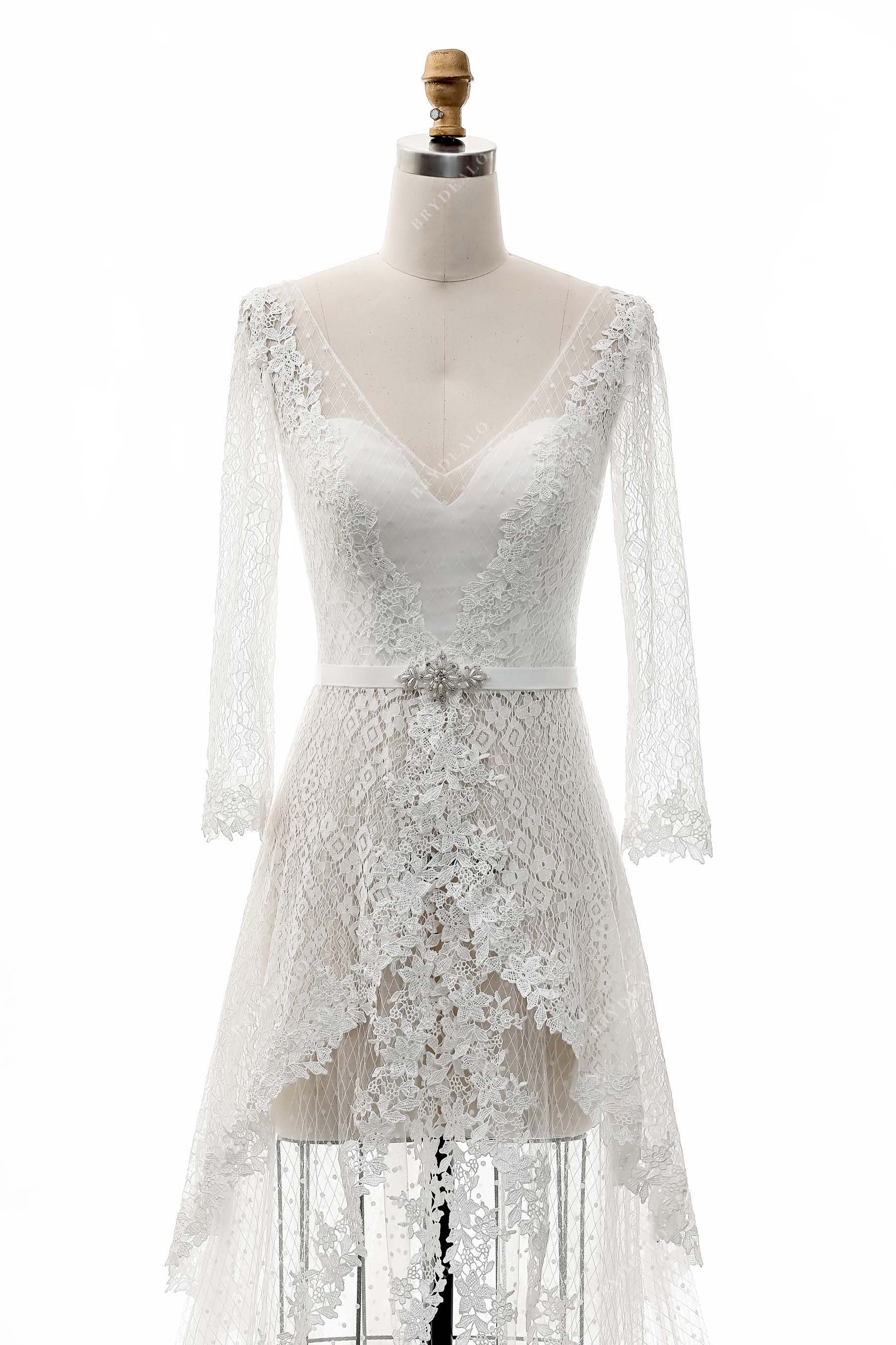 sheer long sleeves illusion V-neck casual wedding dress