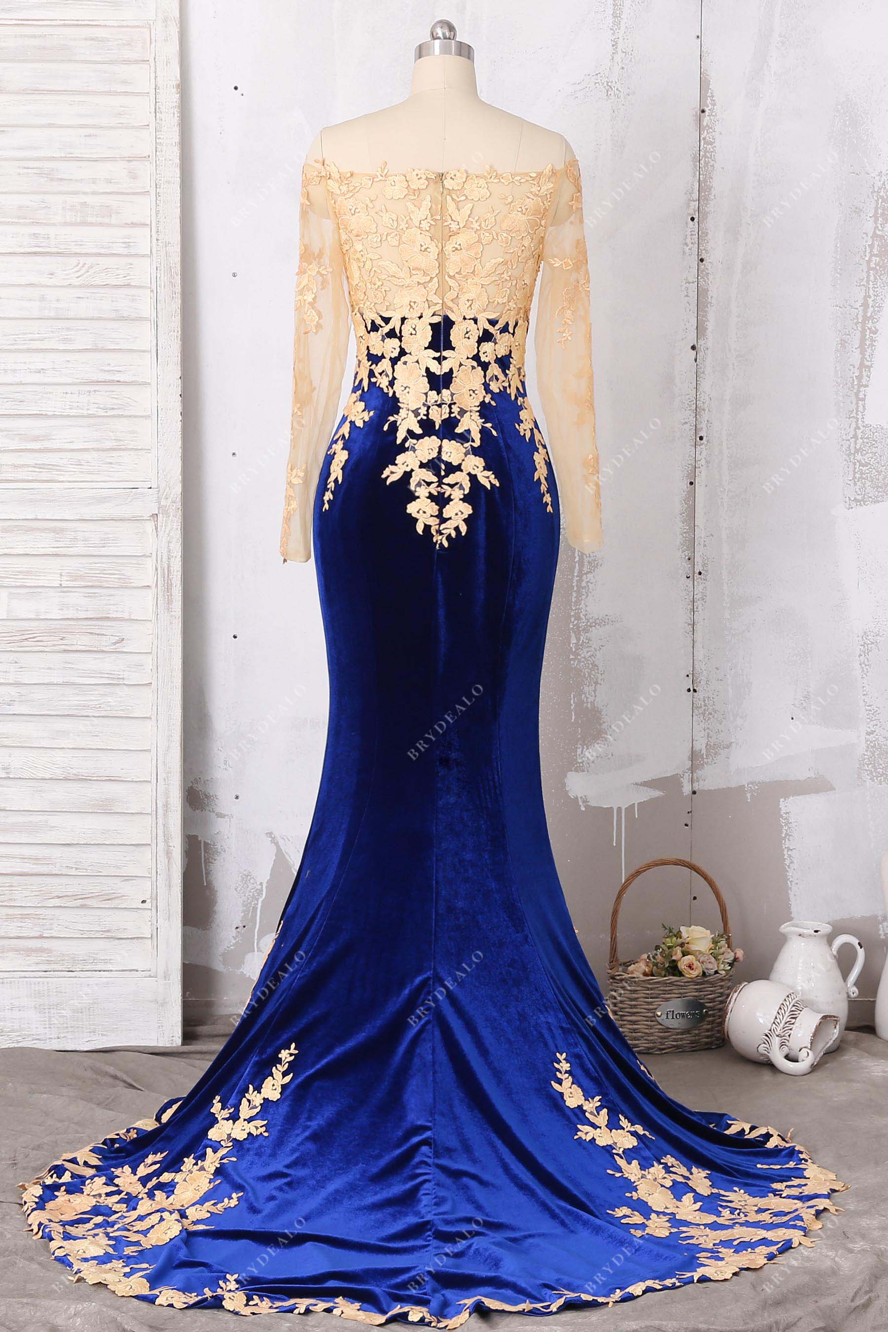 sheer long sleeves mermaid prom dress