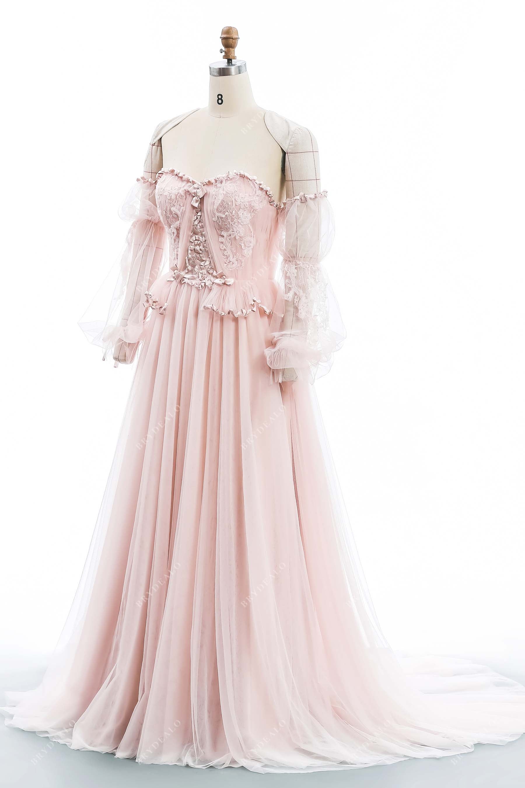 sheer long sleeves off-shoulder wedding gown