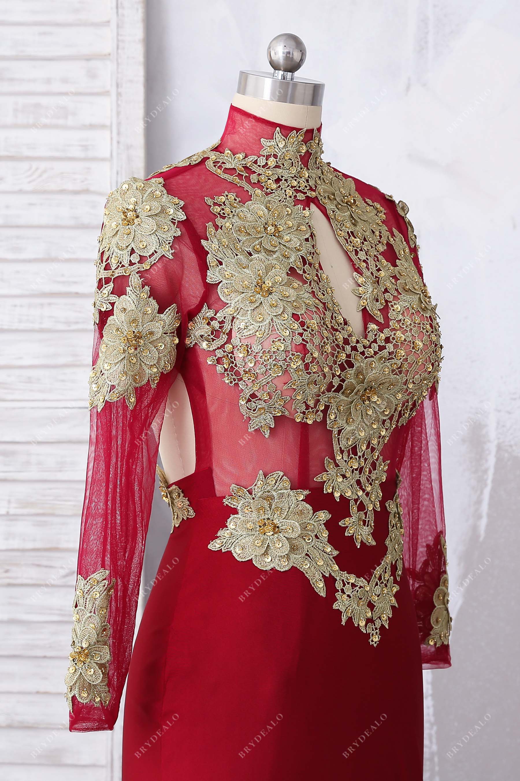 sheer long sleeves prom gown