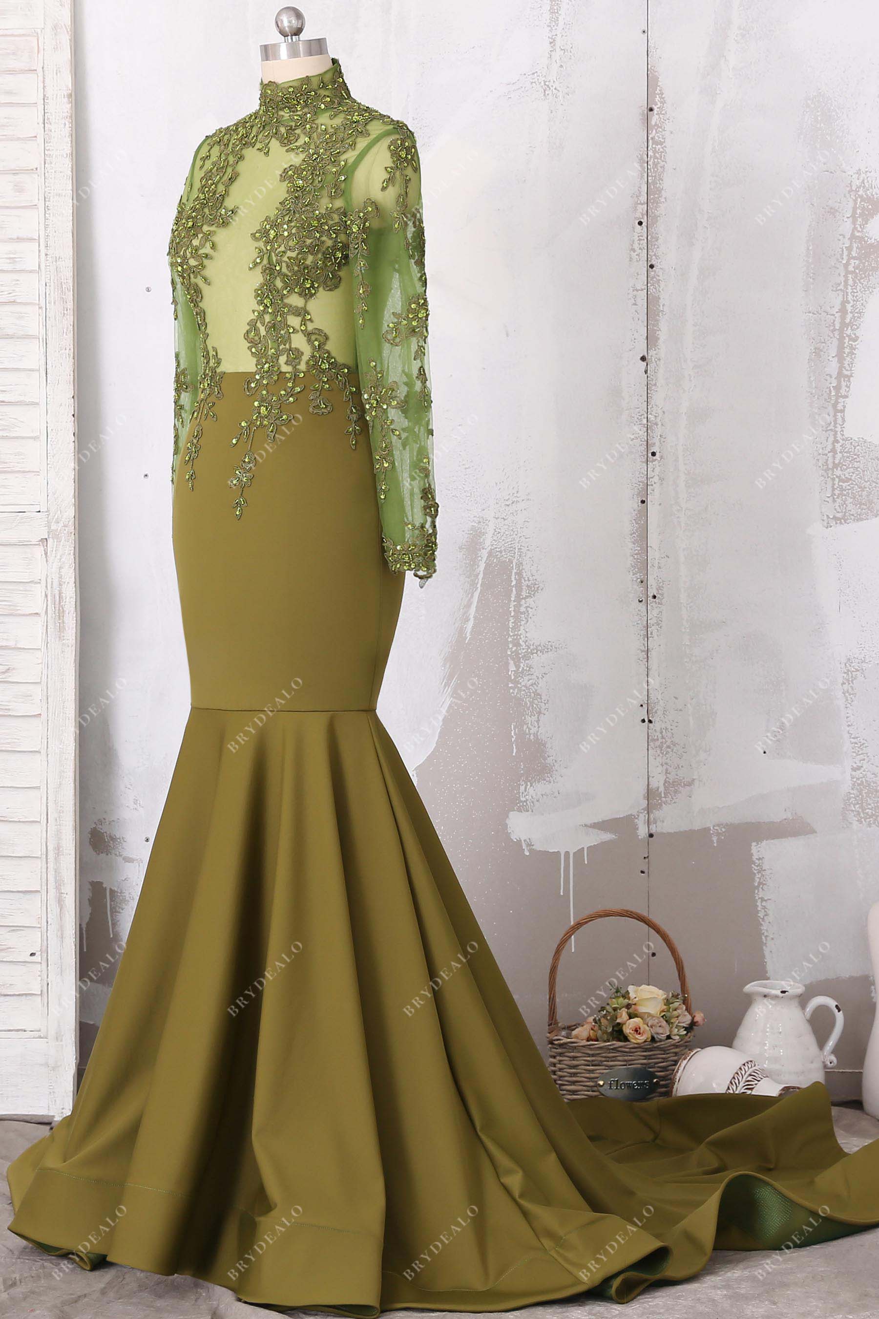 sheer sleeves lace jersey dress