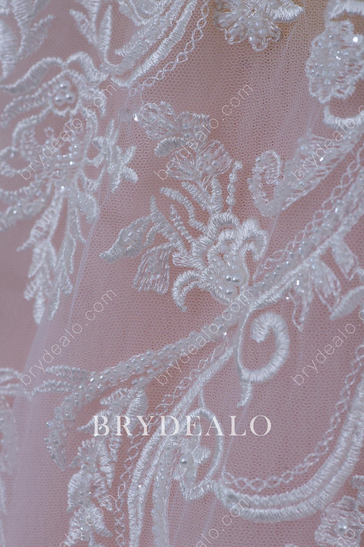 Pearls Beaded Cording Lace Fabric