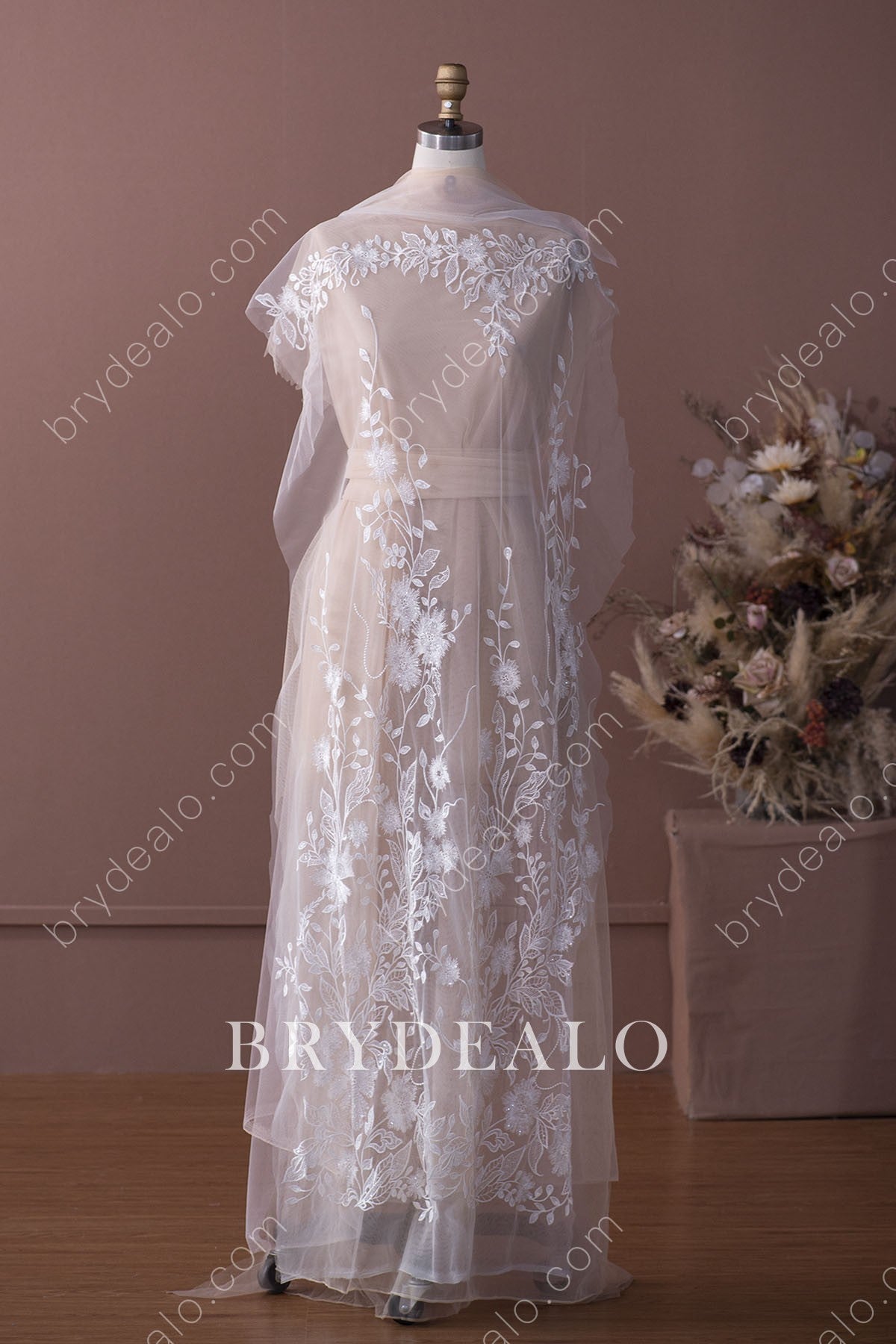 Shimmering Sequin Leaf Bridal Lace Fabric