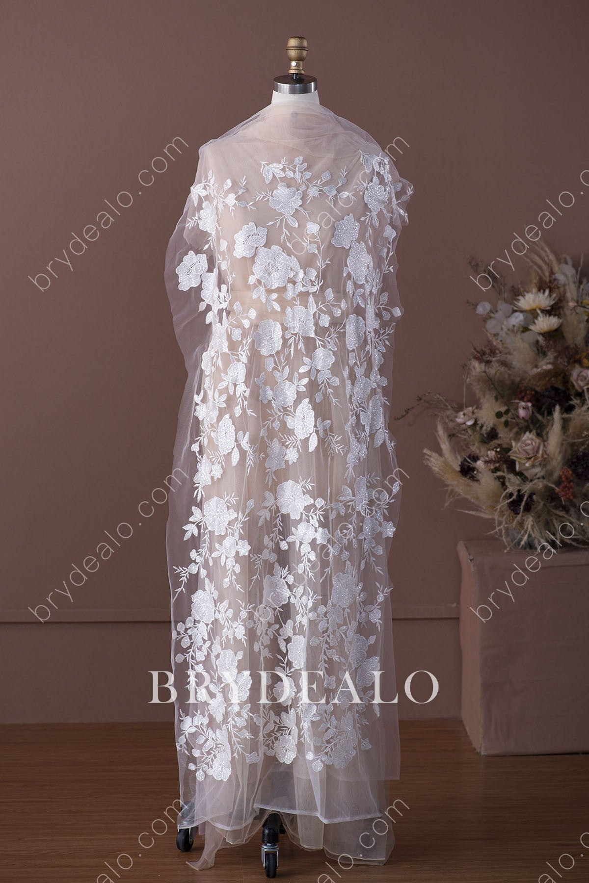 Shimmering Sequinned Flower Designer Lace Fabric