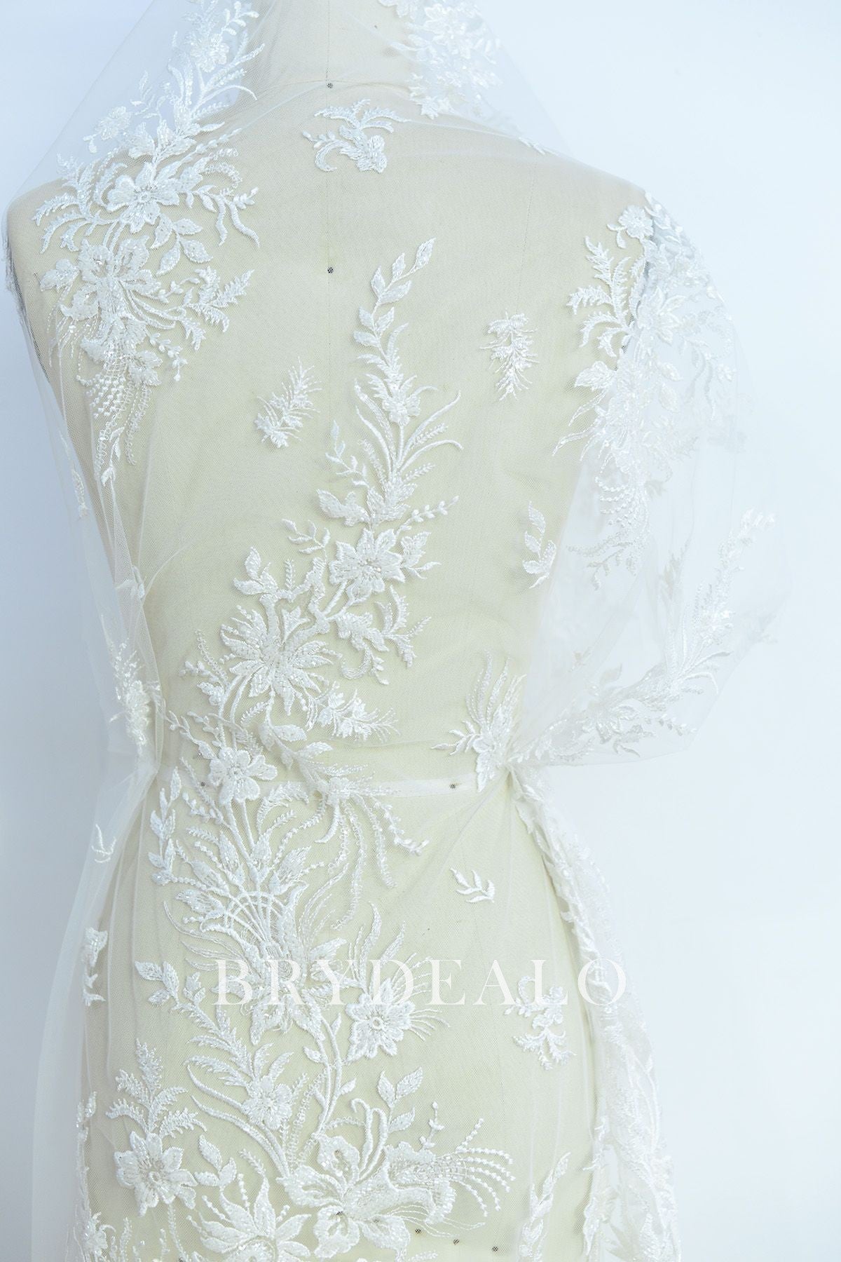Shimmery Beaded Flower Apparel Lace Fabric