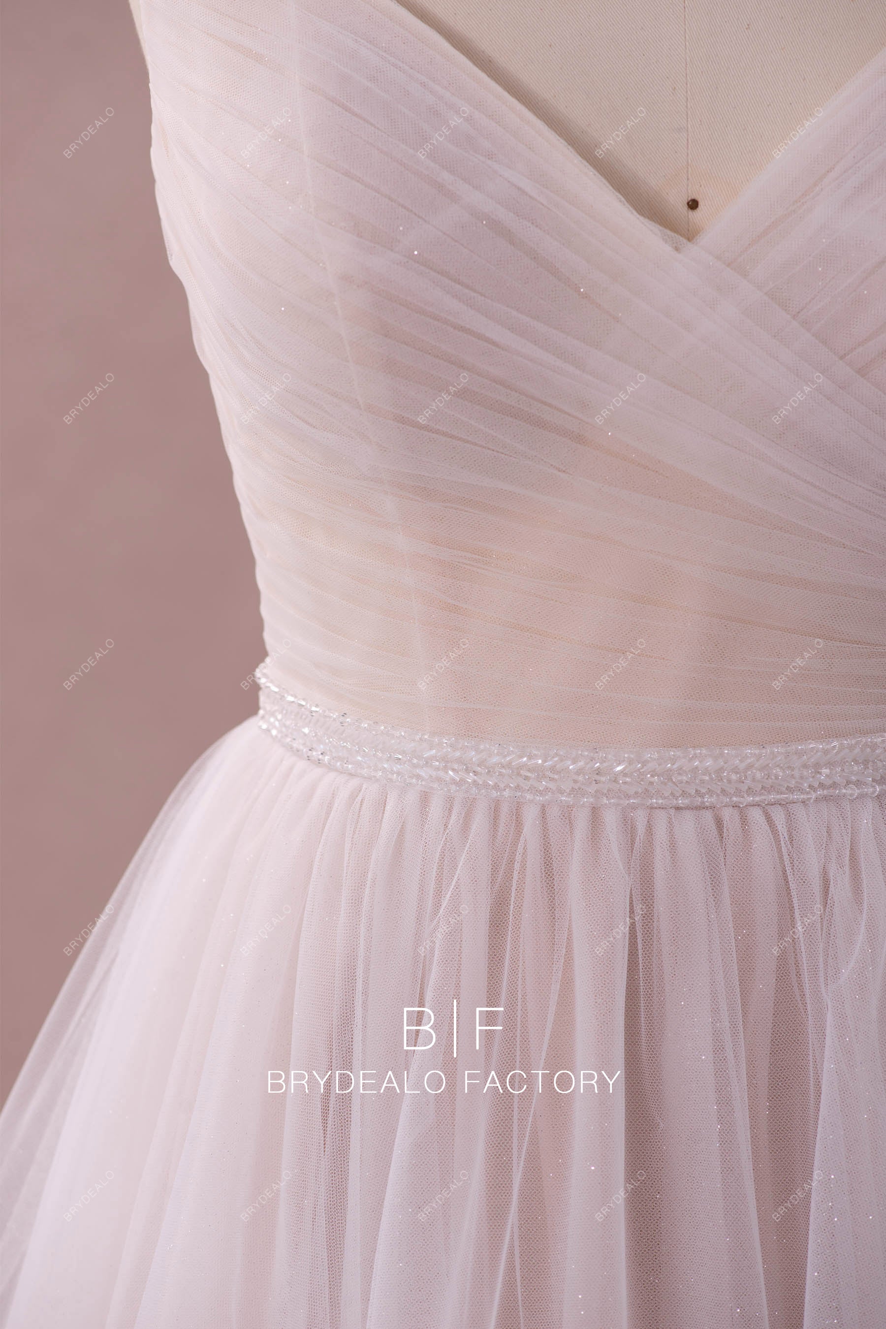 shimmery pleated tulle wedding gown