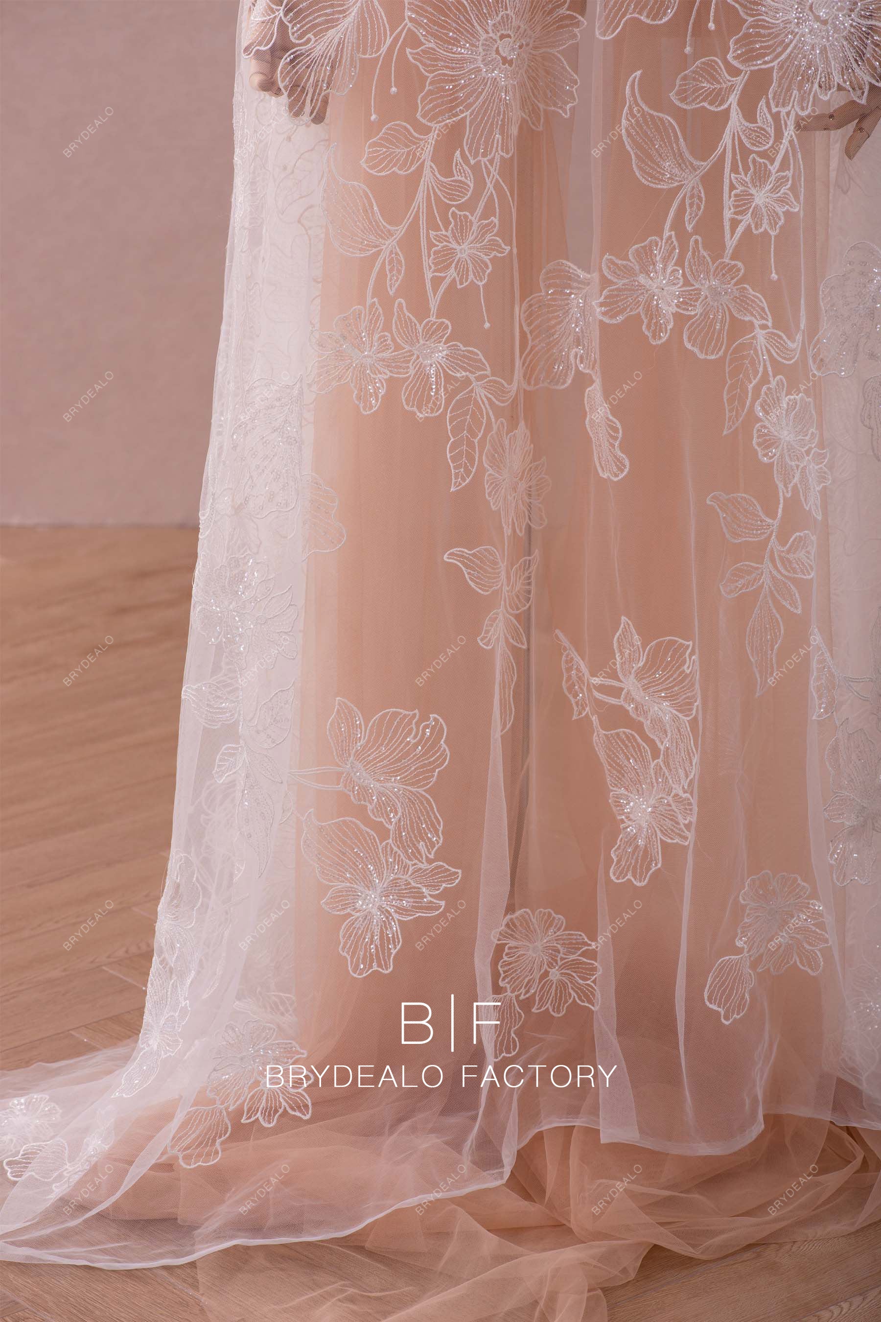 shimmery sequin flower lace fabric