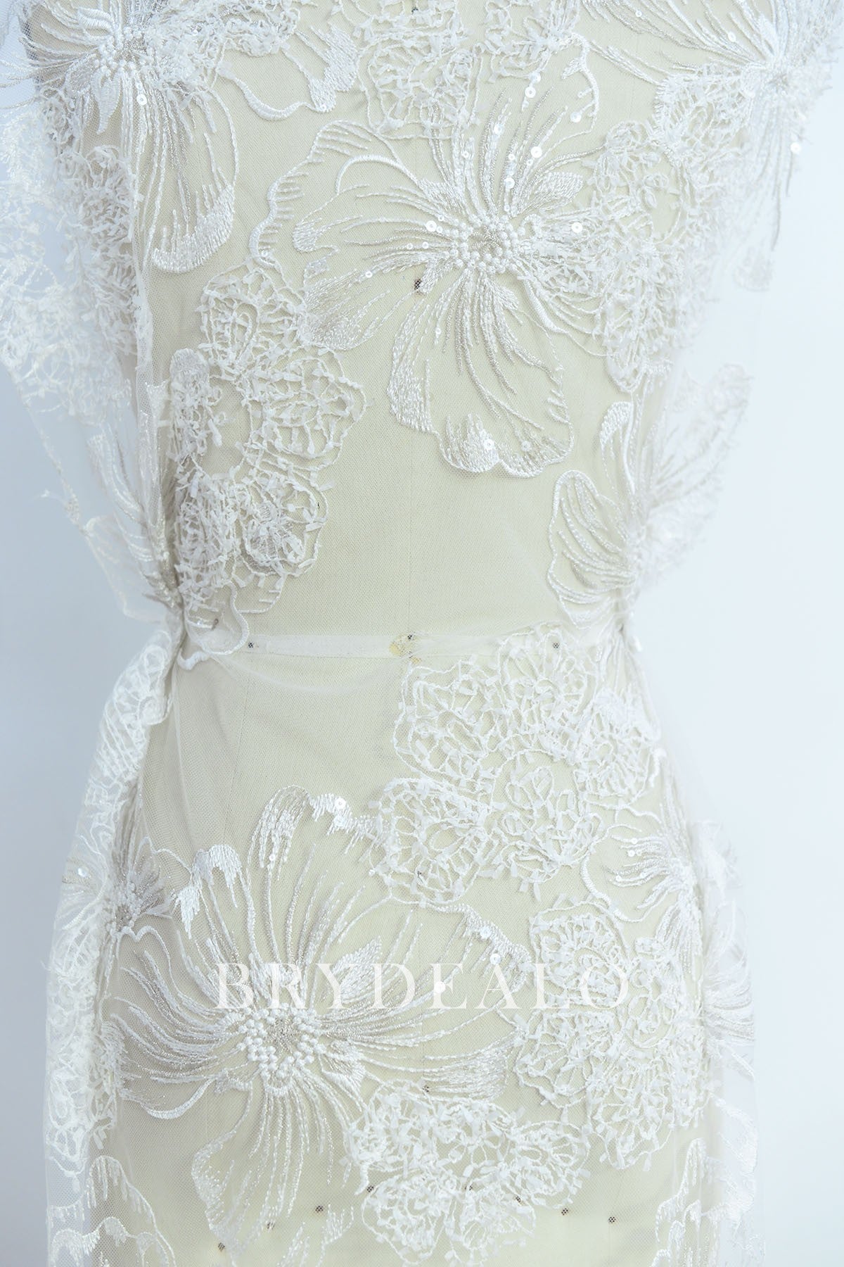 Sequined 3D Flower Bridal Lace Fabric