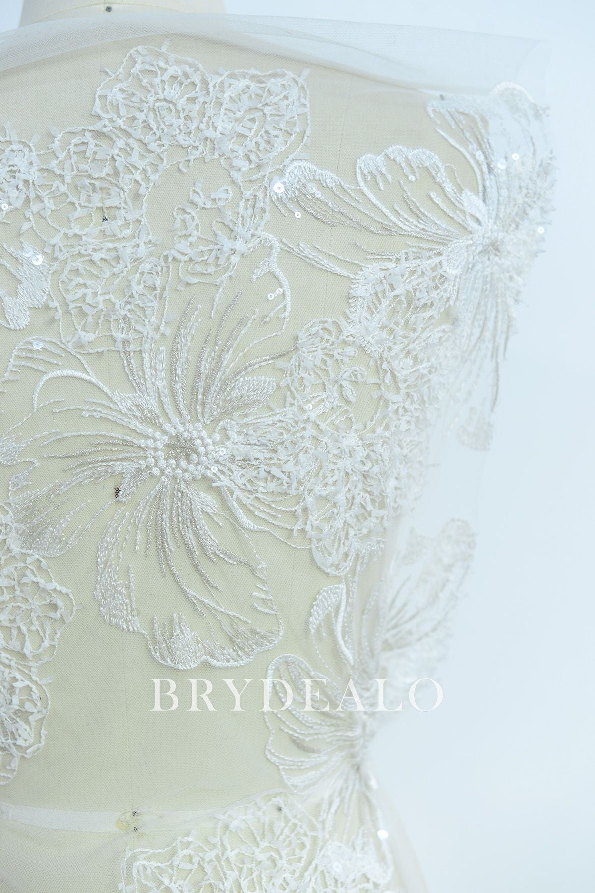 Wholesale Shimmery Sequined 3D Flower Bridal Lace Fabric
