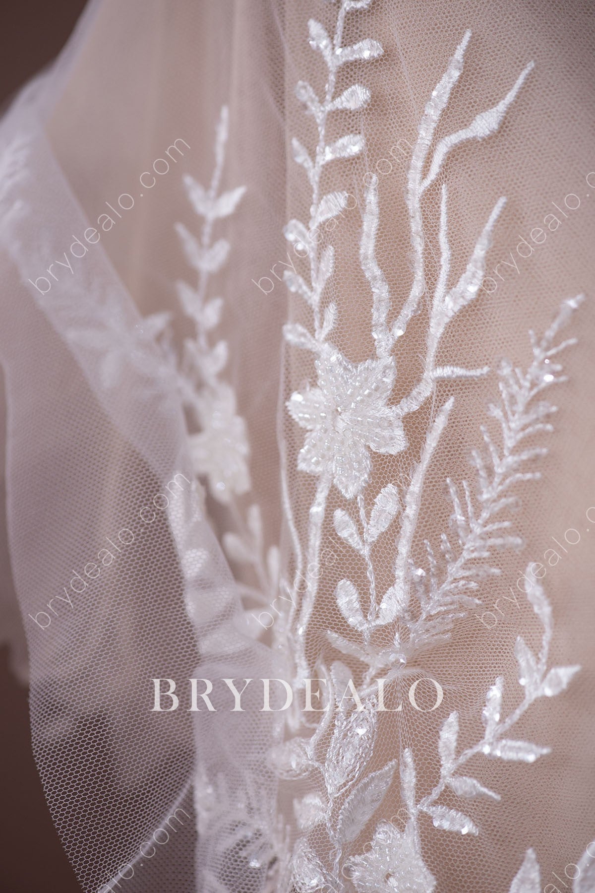  Sequined Branch Bridal Lace Fabric