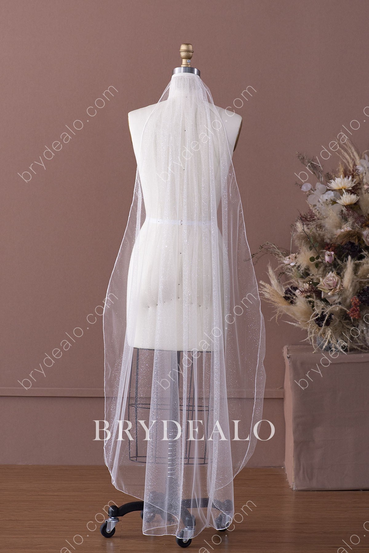 glitter waltz length wedding veil