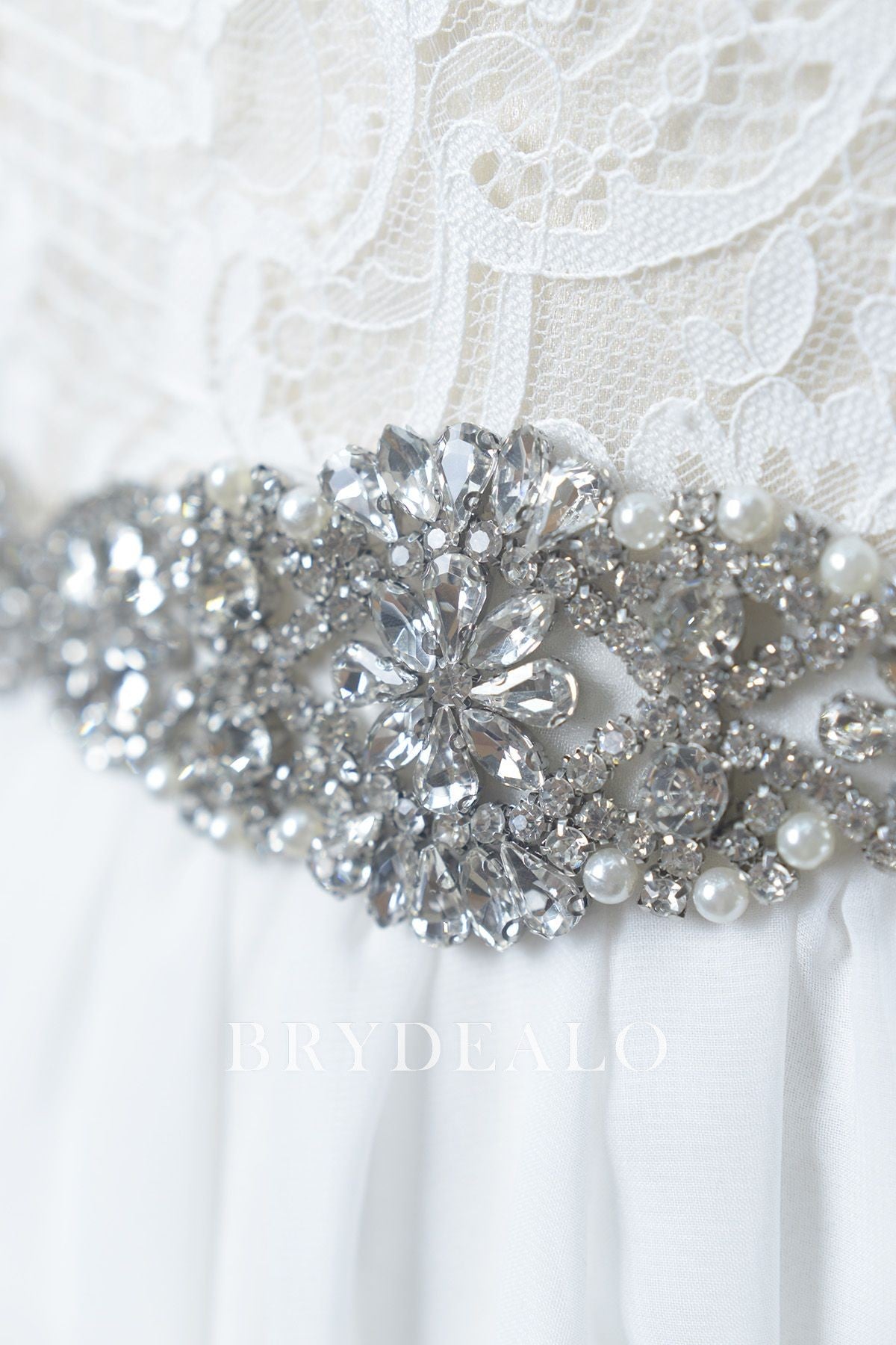 Rhinestones Pearls Satin Bridal Sash