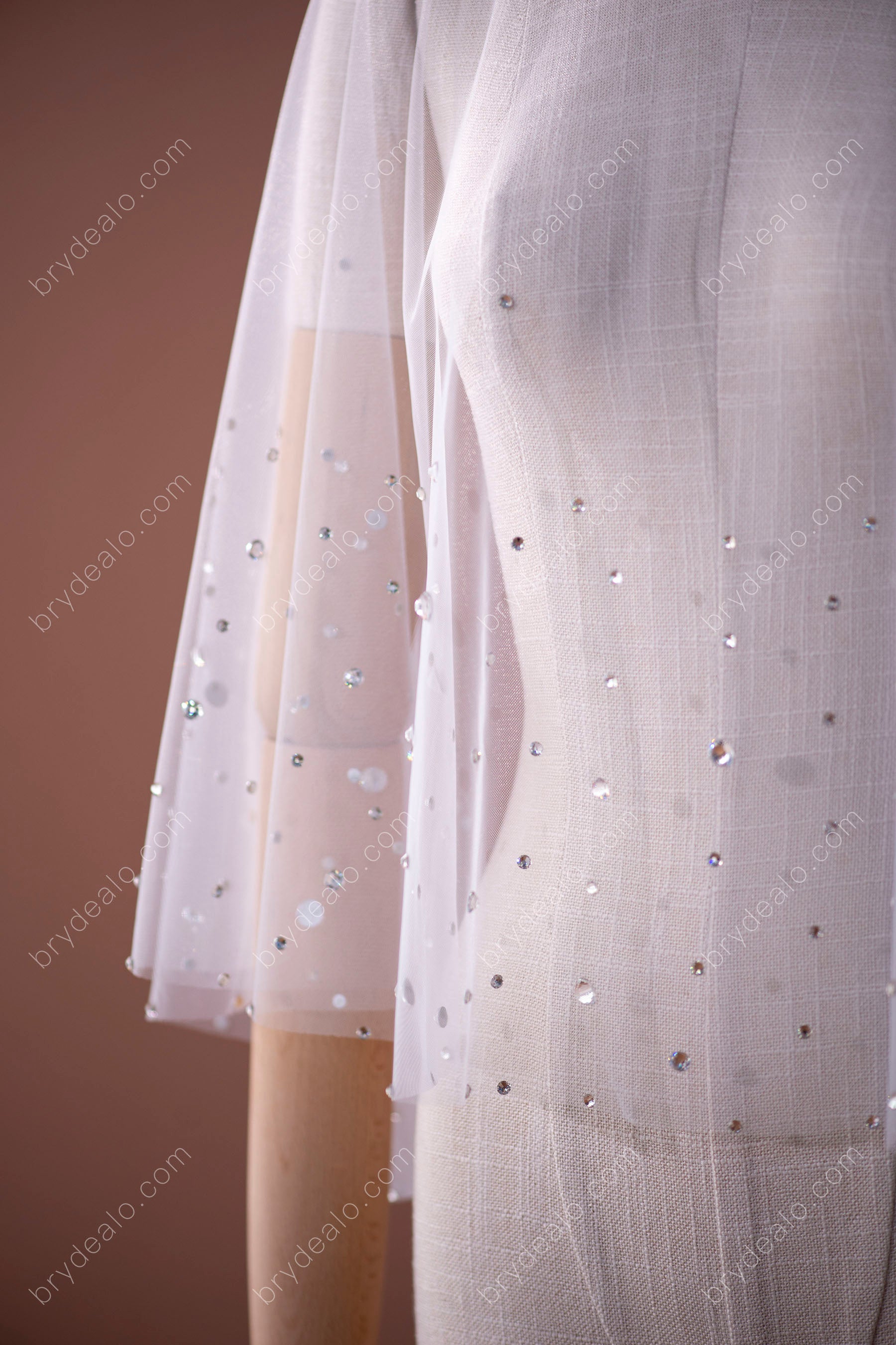 Shiny Rhinestones Tulle Bridal Cape Online for Wholesale