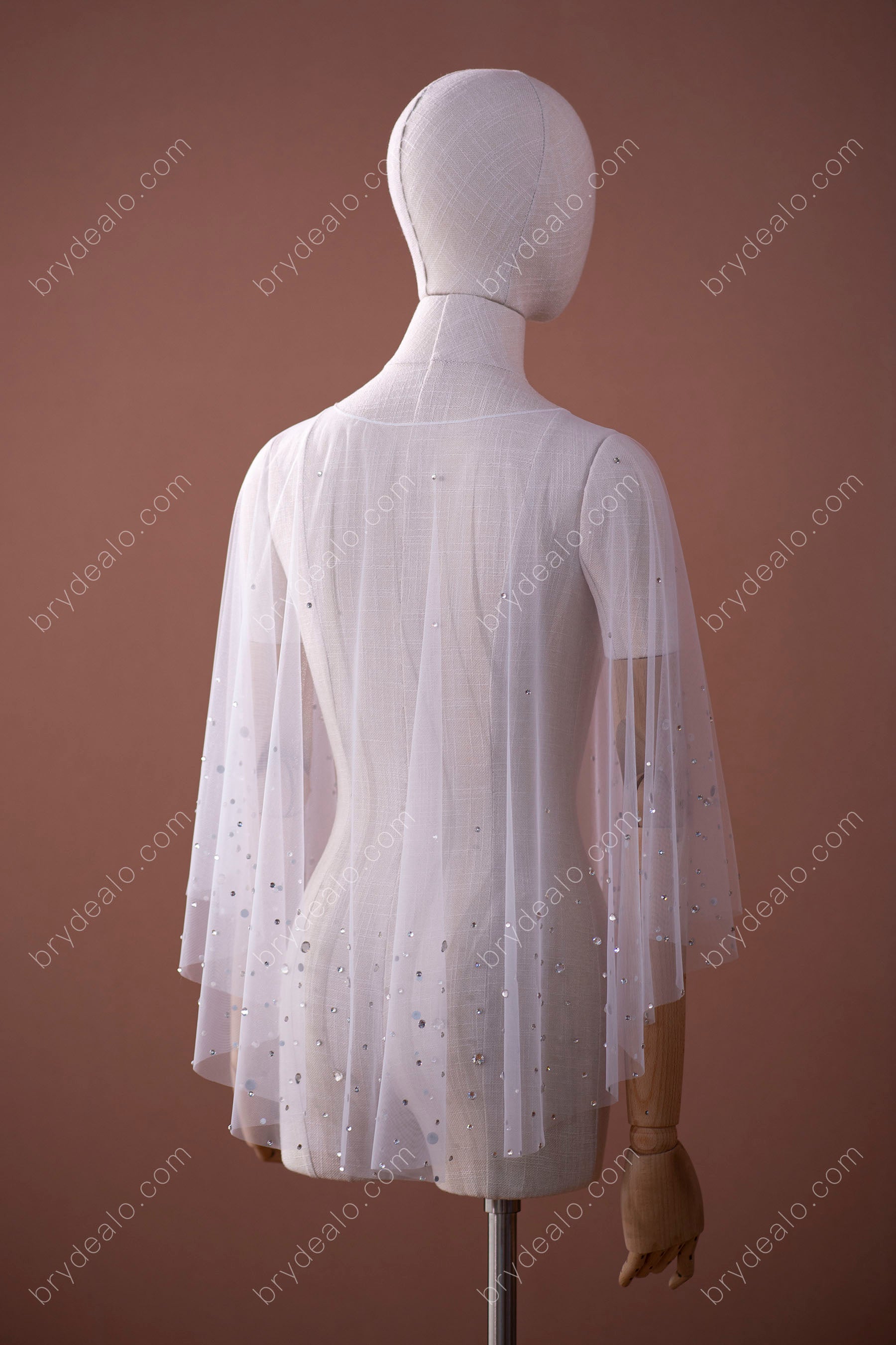 Shiny Rhinestones Tulle Bridal Cape 