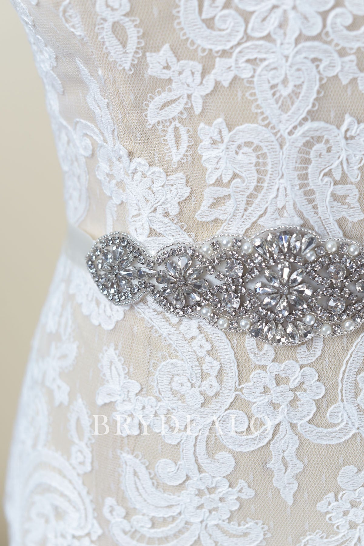 Scalloped Rhinestones Pearls Bridal Sash