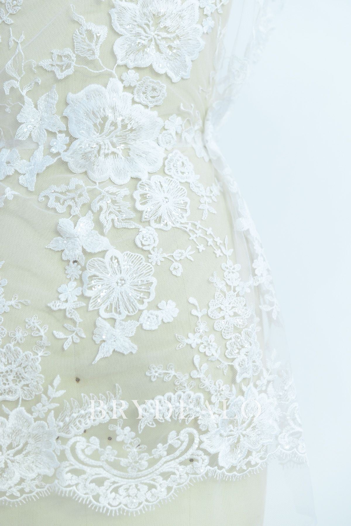 Shiny Sequined Flower Bridal Lace Fabric