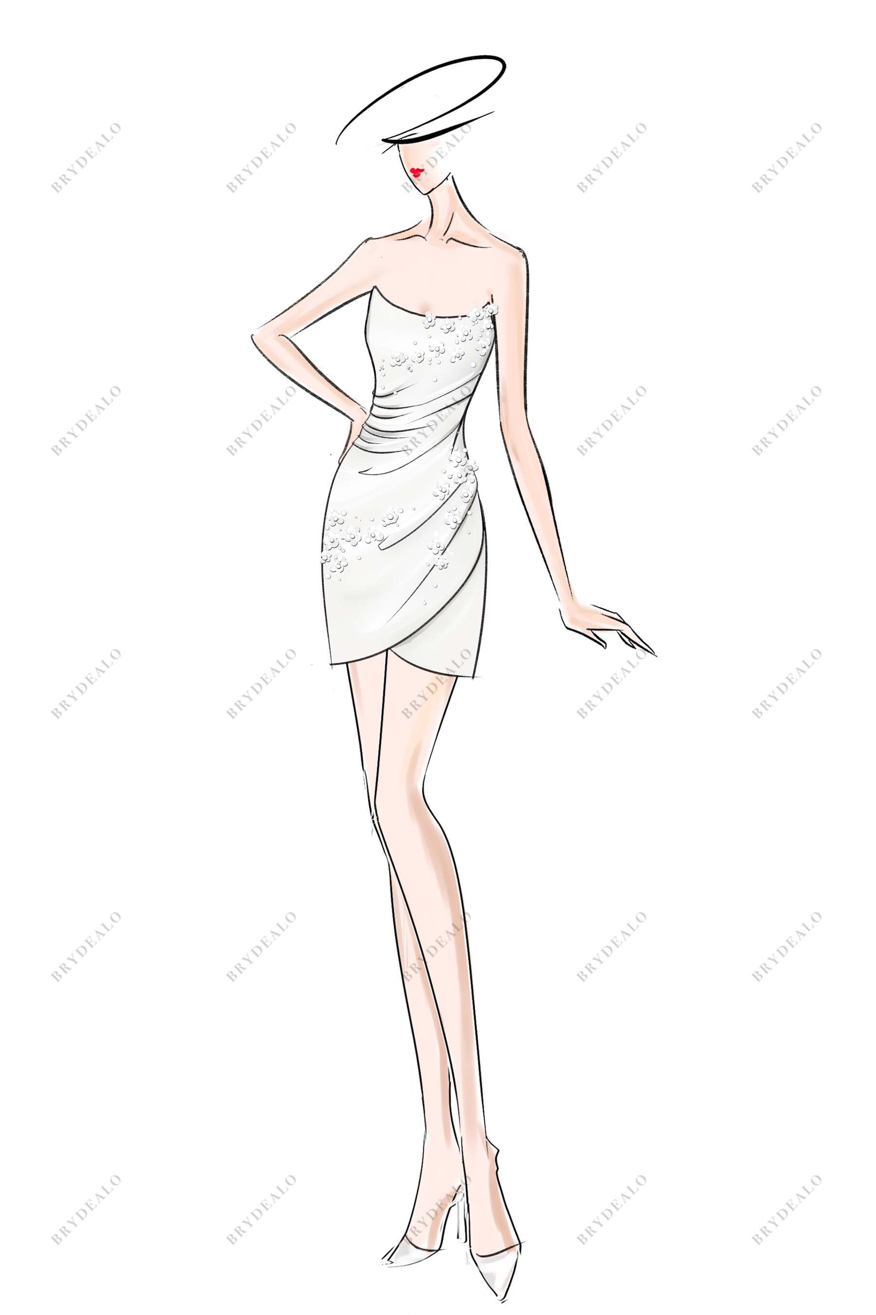 Short Strapless Crepe Bodycon Bridal Shower Dress Sketch