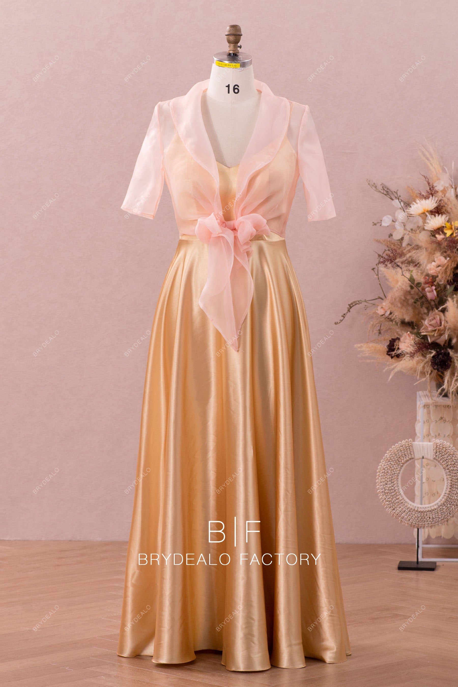 rose gold dress mother of the bride Boat Neck Chiffon One Shoulder Shawl Champagne Gold LaDivine CD0240 Long Formal Beaded