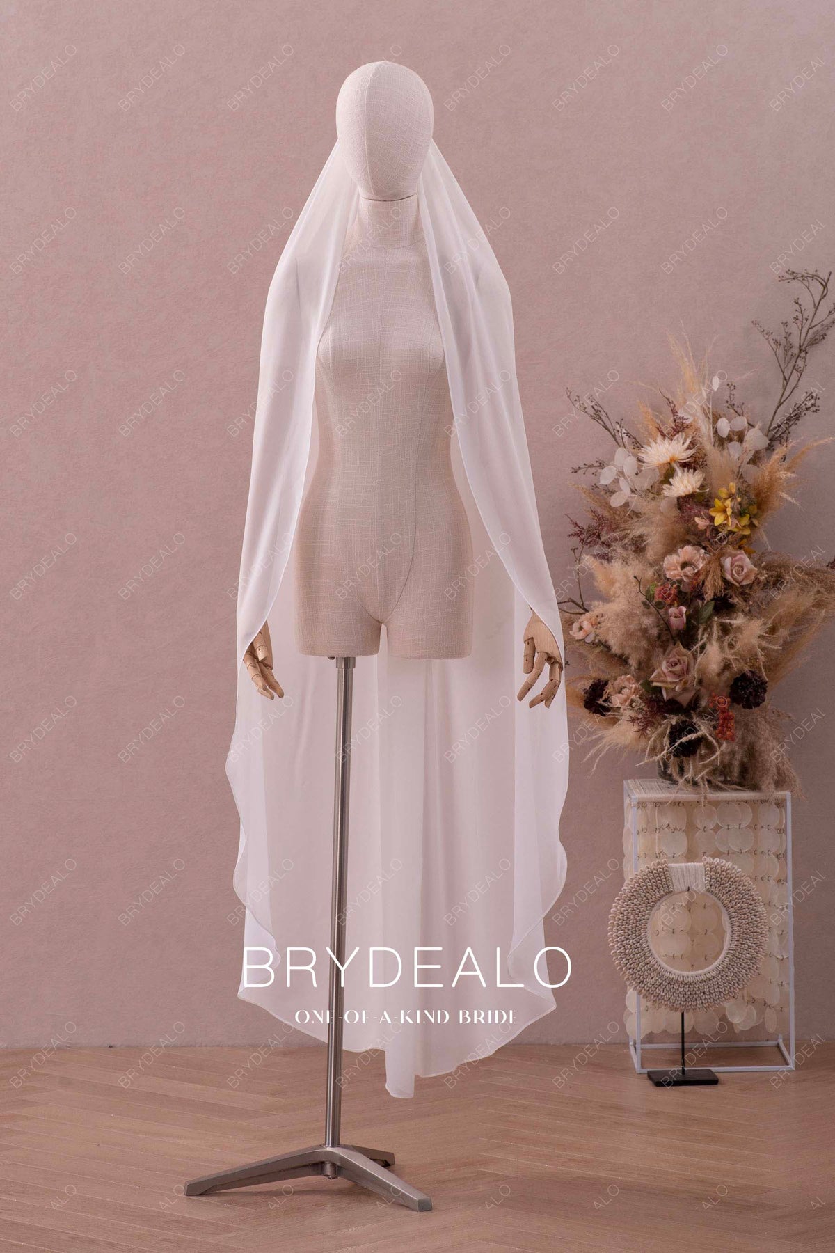 Elegant White Bridal Veil Chiffon Oceane Veil | WearYourLove | Pearl Tulle Bridal Veil | Wear  main image 4