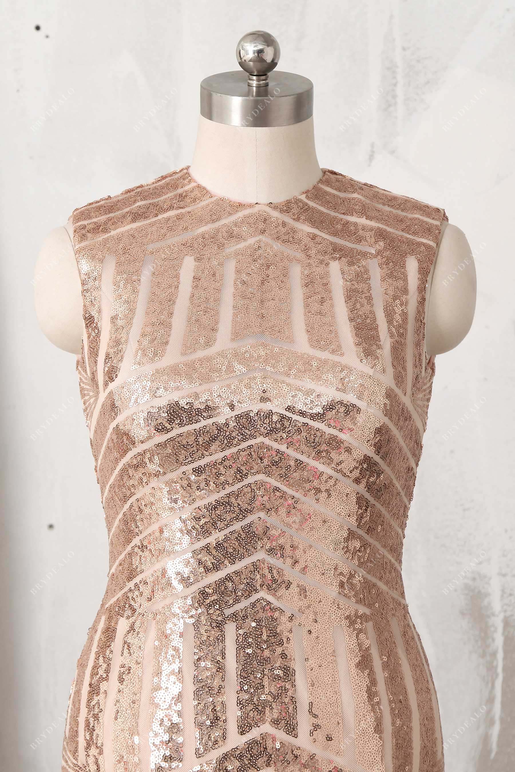 sleeveless crew neck rose gold sequin dress