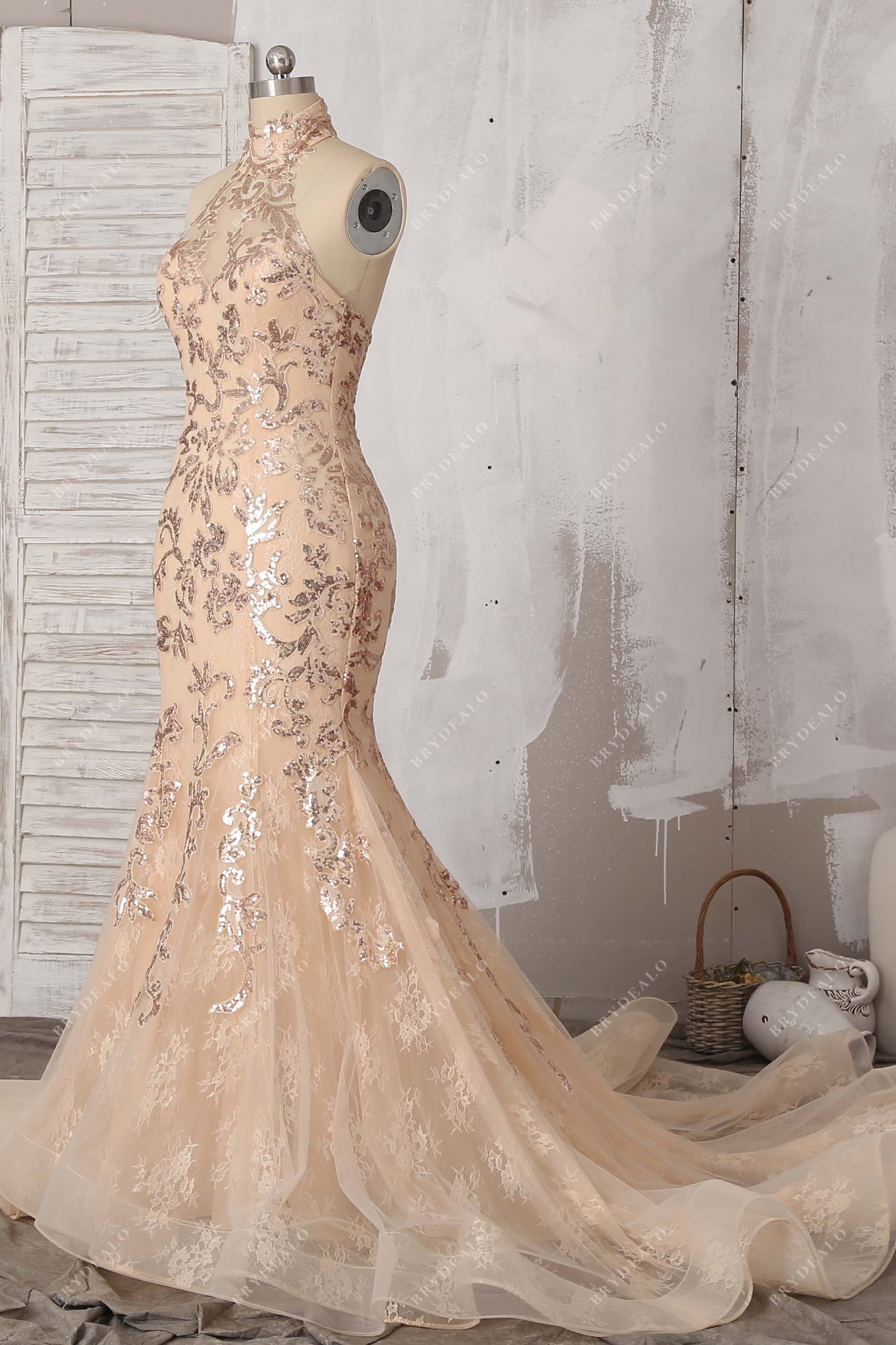 sleeveless halter mermaid prom gown