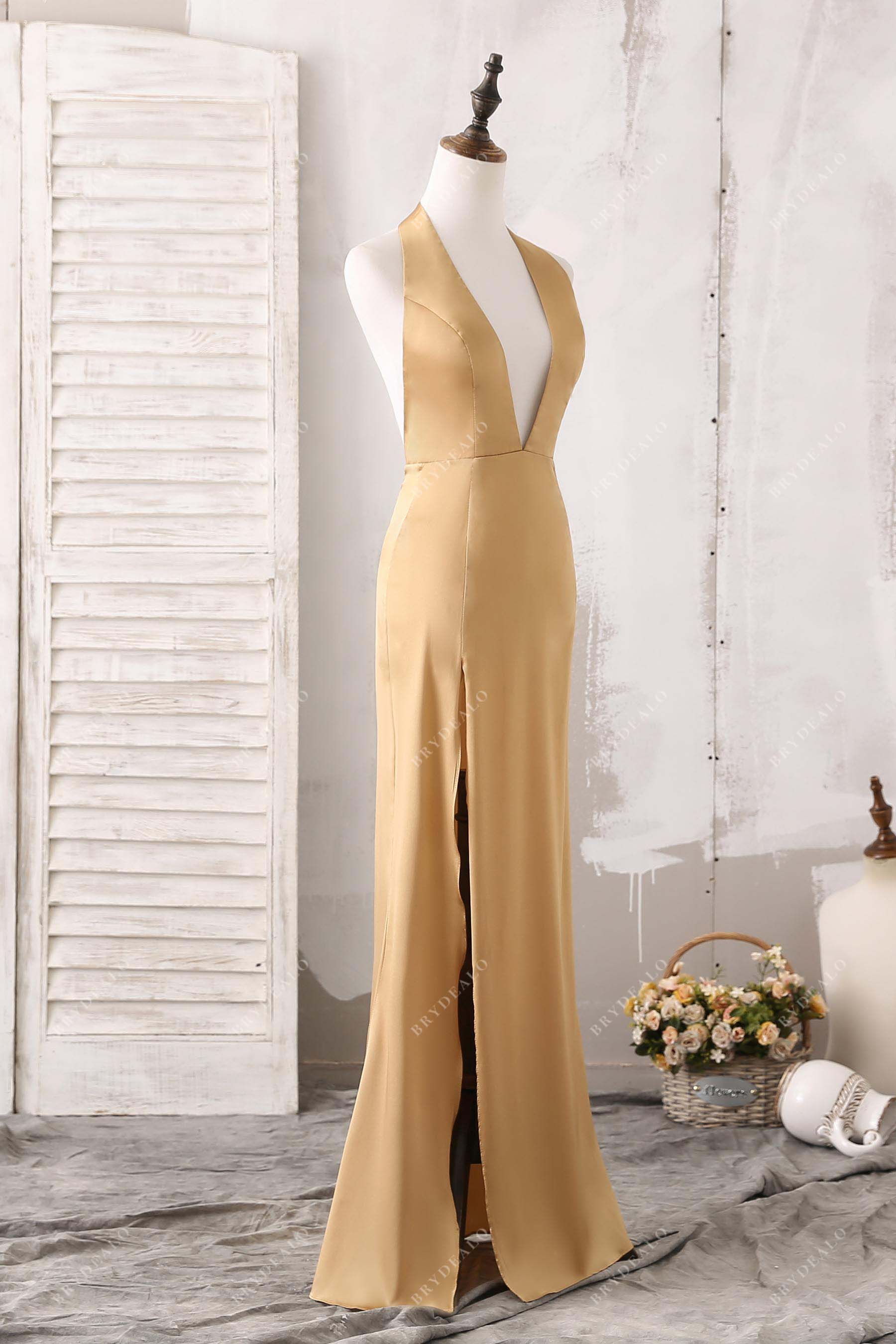 sleeveless slit long evening gown