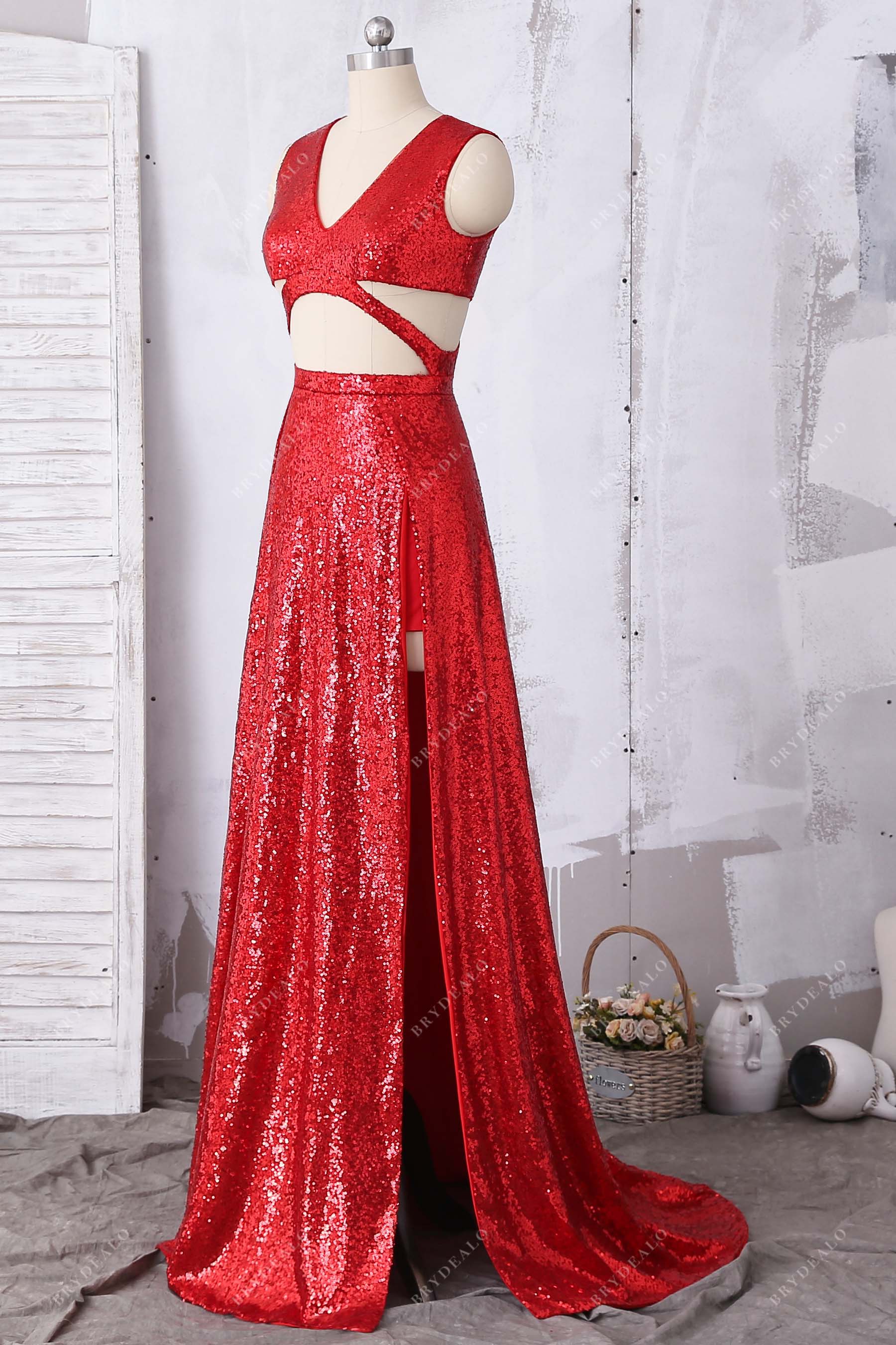 slit A-line cutouts sleeveless prom gown