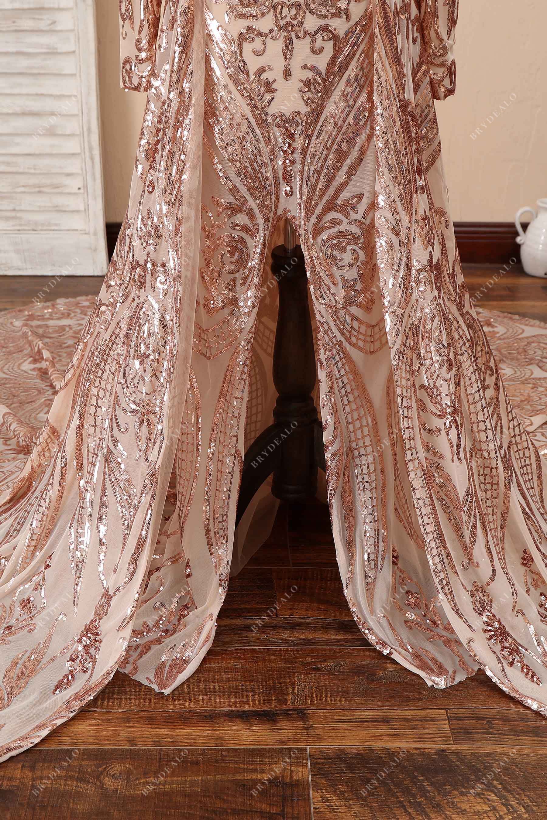 slit champagne gold sequin prom dress