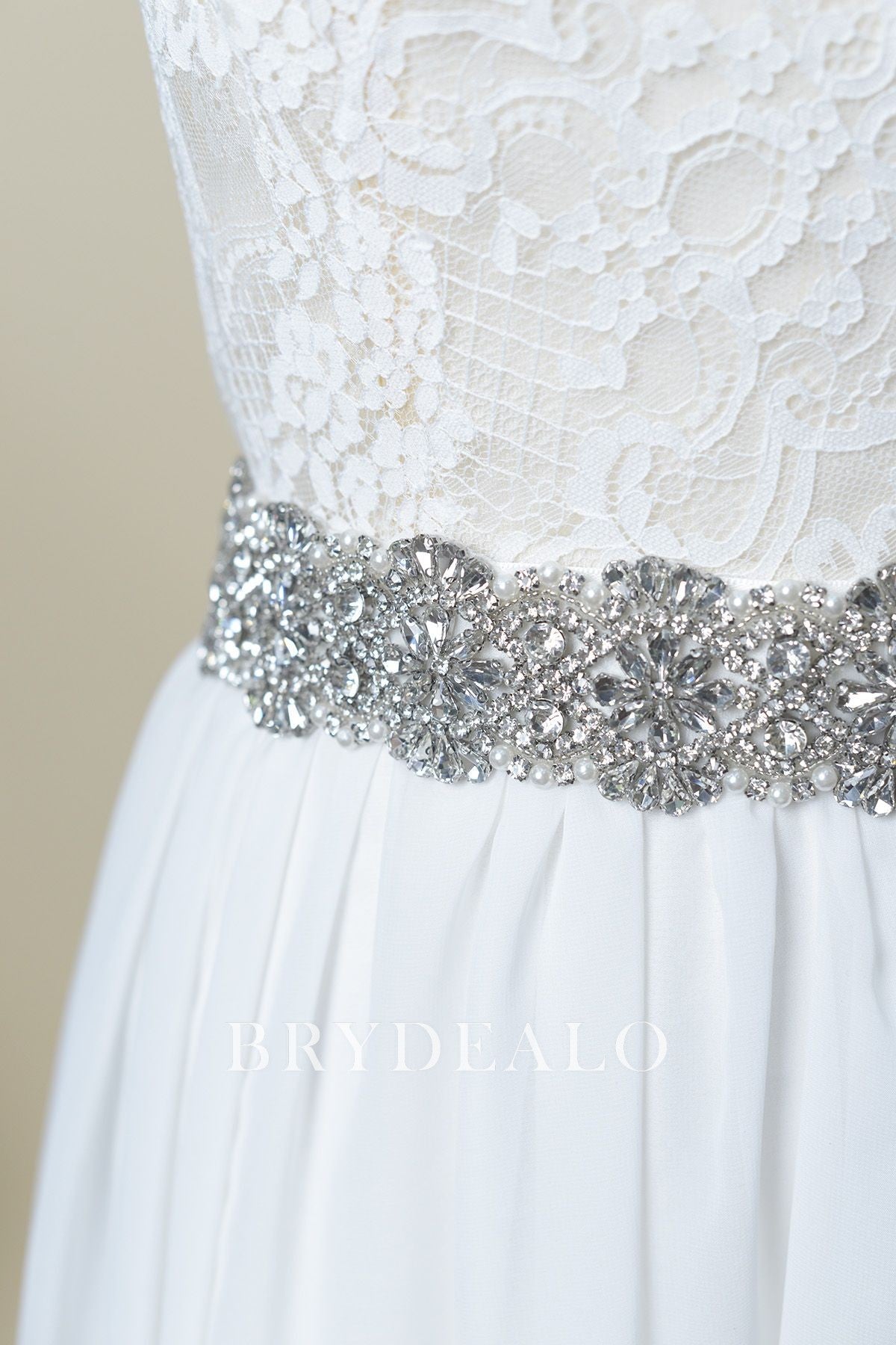 Sophisticated Crystals Pearls Bridal Sash_Brydealo