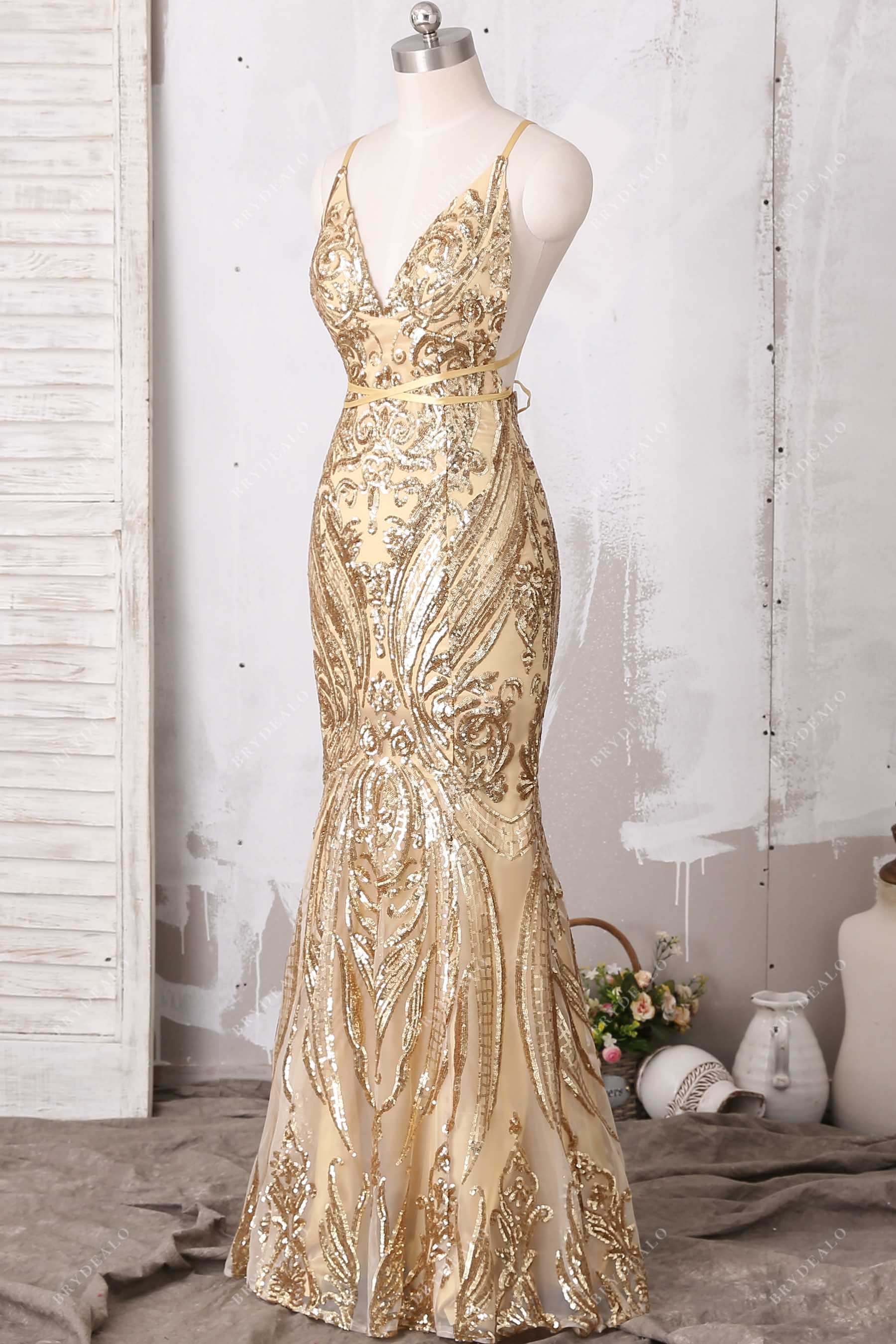 spaghetti straps V-neck mermaid prom dress