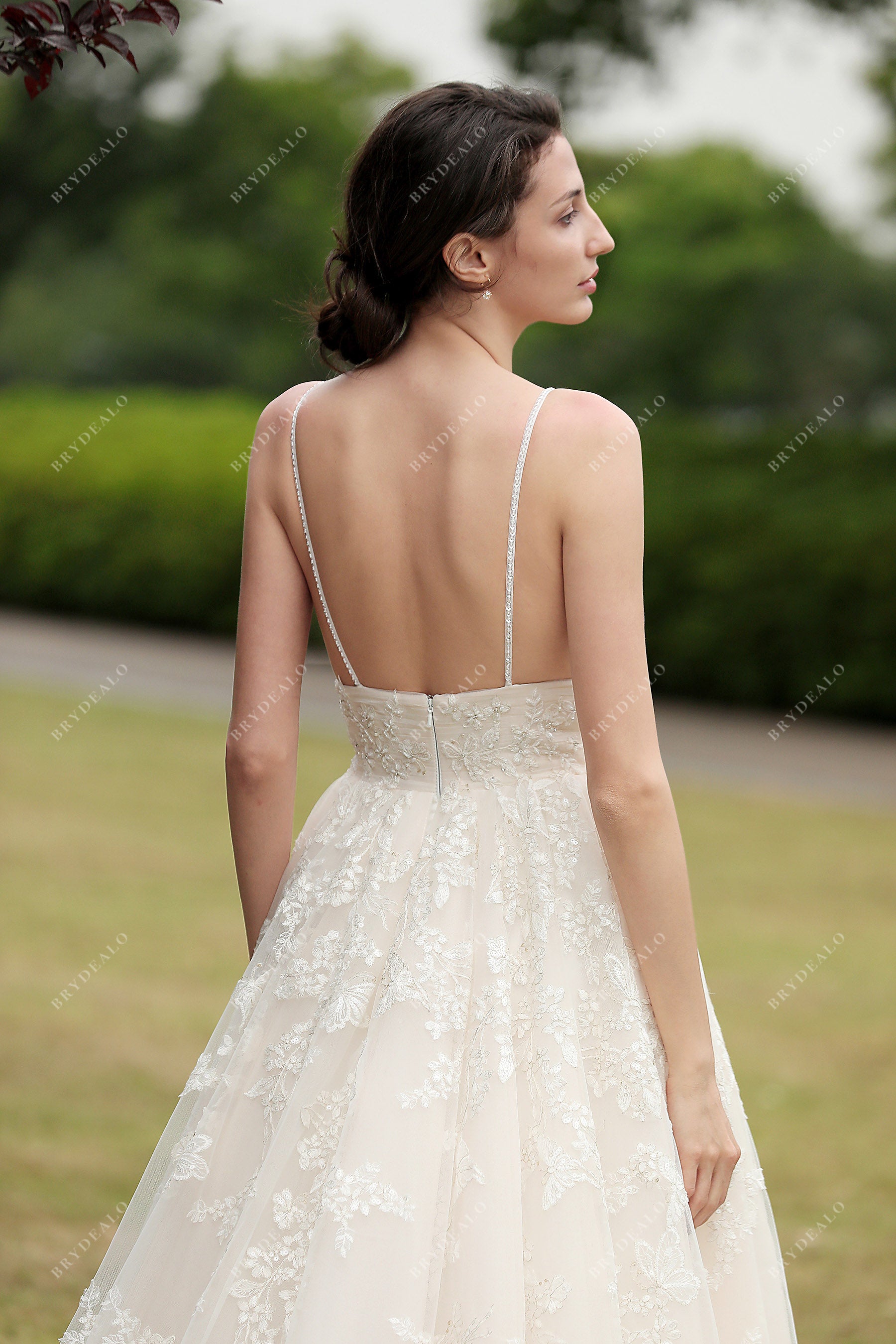 Thin Straps Spaghetti Strap Floral Wedding Dress