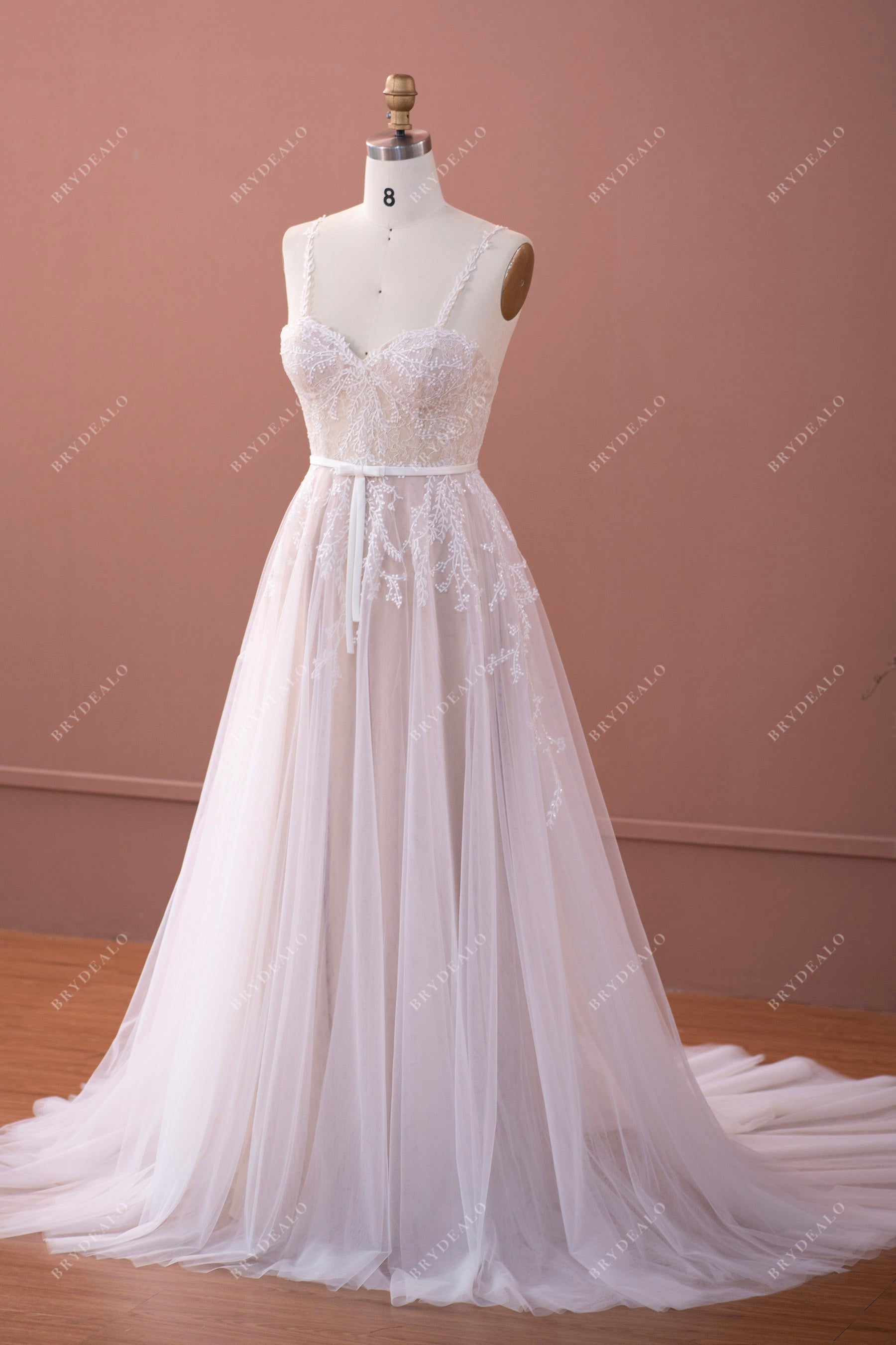 designer spaghetti straps sweetheart neck boho bridal dress