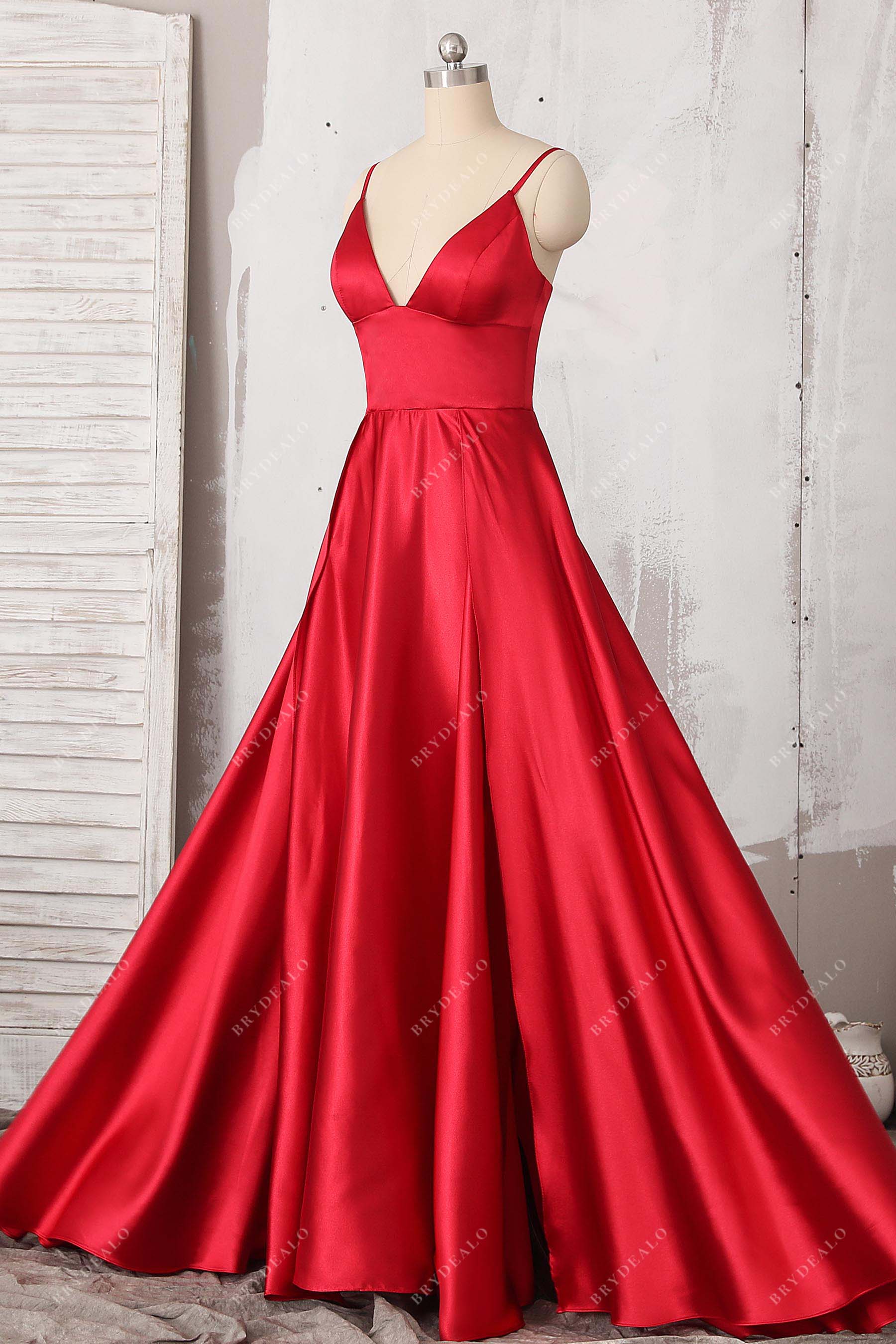 spaghetti straps A-line gown