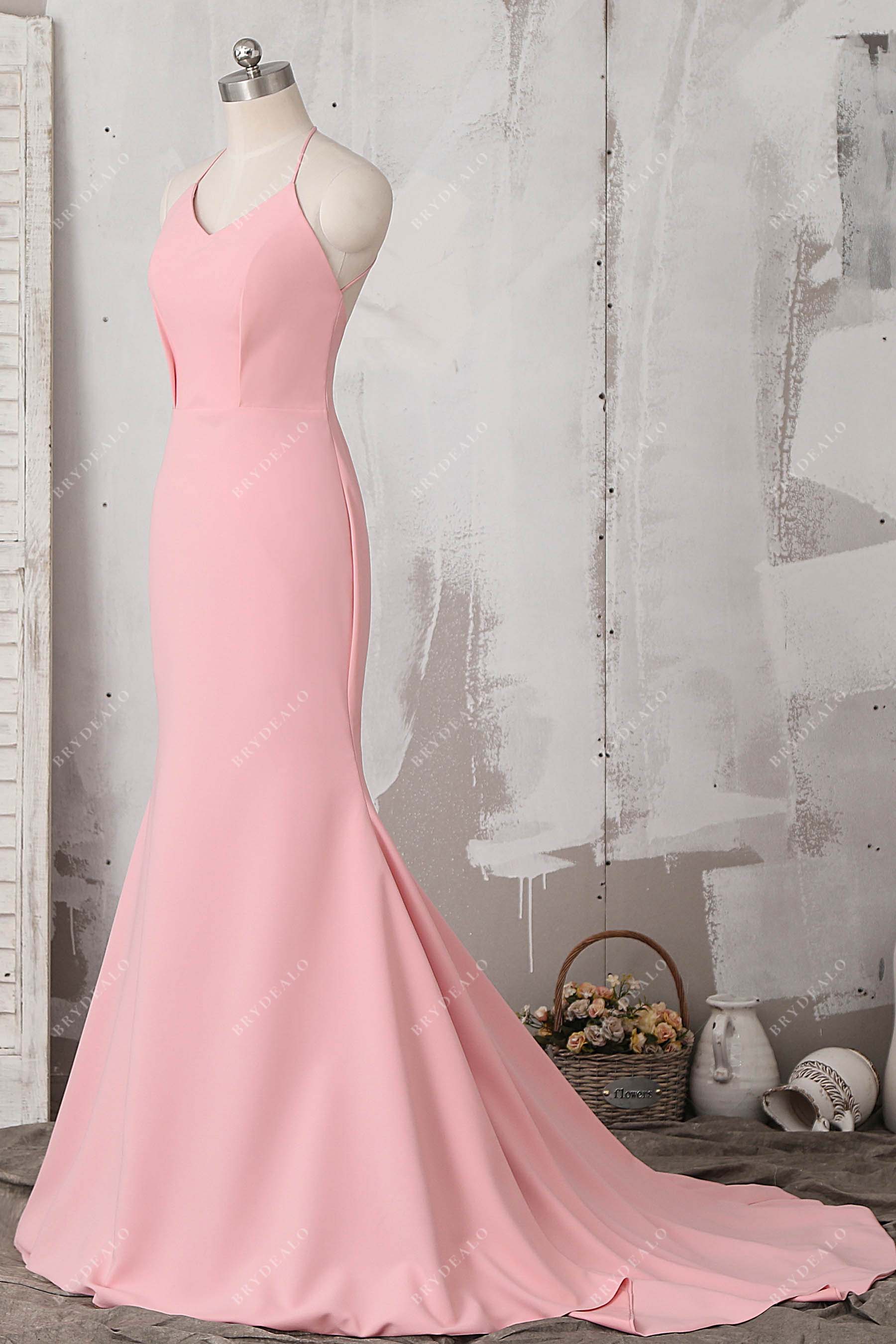 spaghetti straps halter mermaid gown