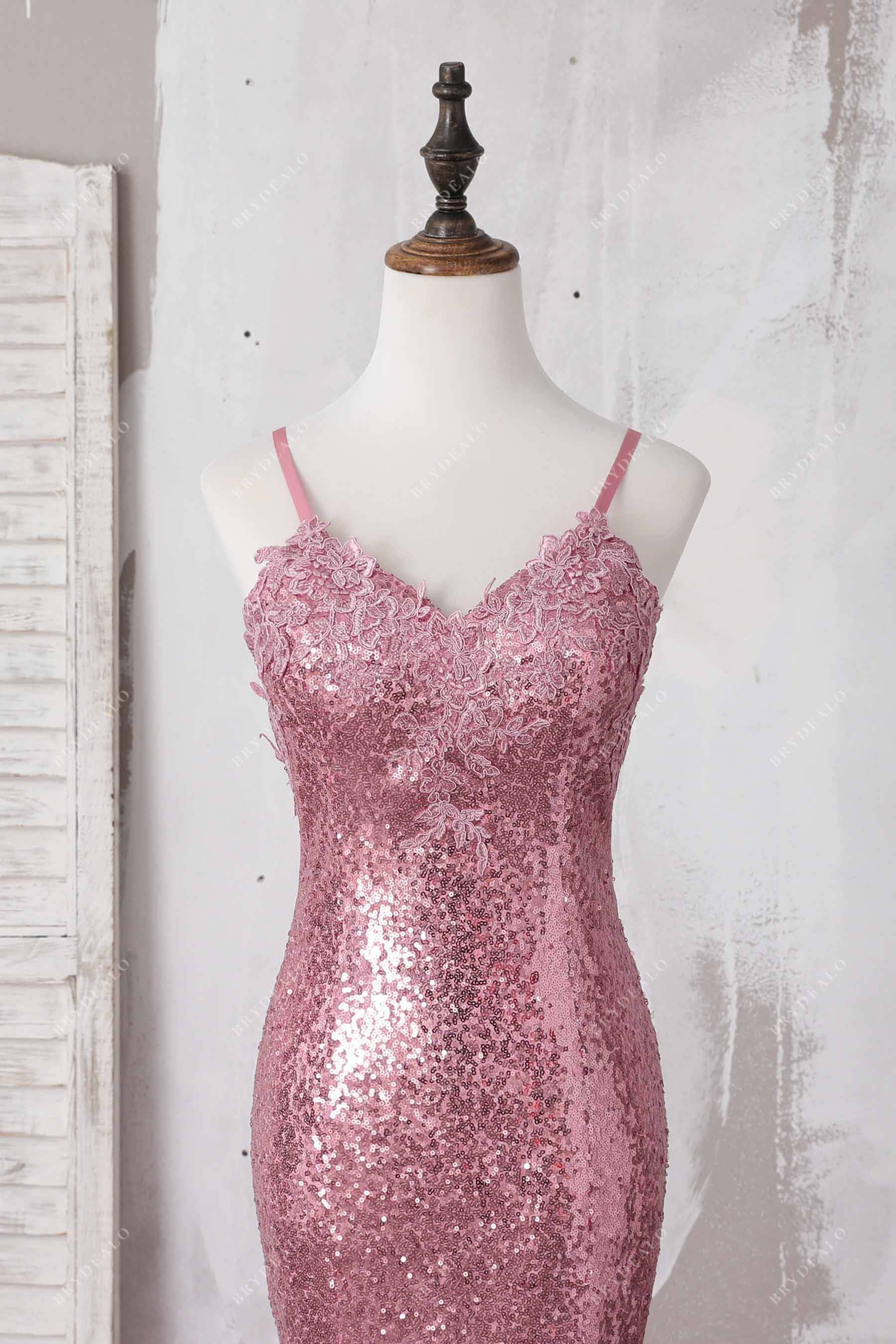spaghetti straps lace prom dress