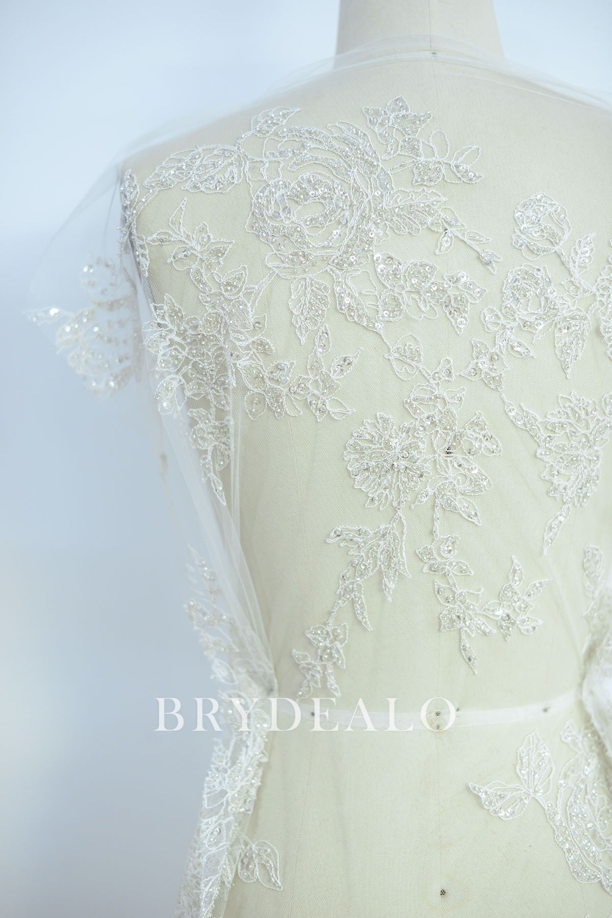 Sparkling Sequined Leaf Designer Lace Fabric