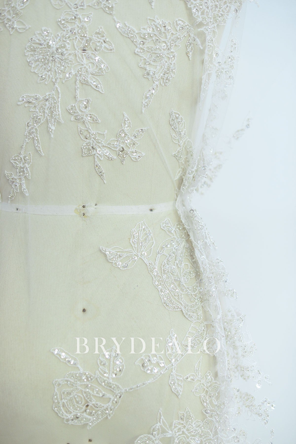 Sparkling Sequined Leaf Lace Fabric