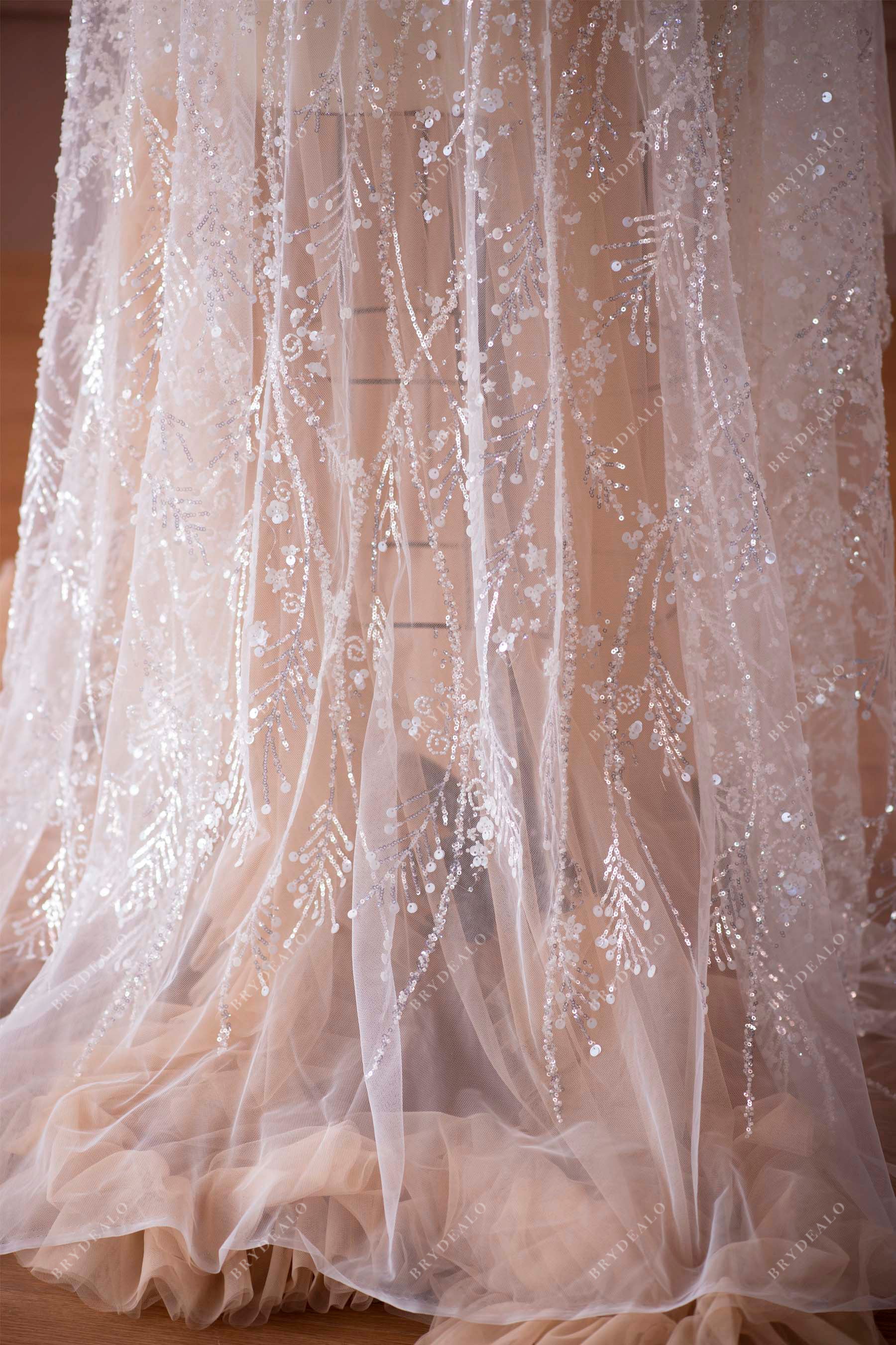 sparkly designer sequined flower bridal lace fabric