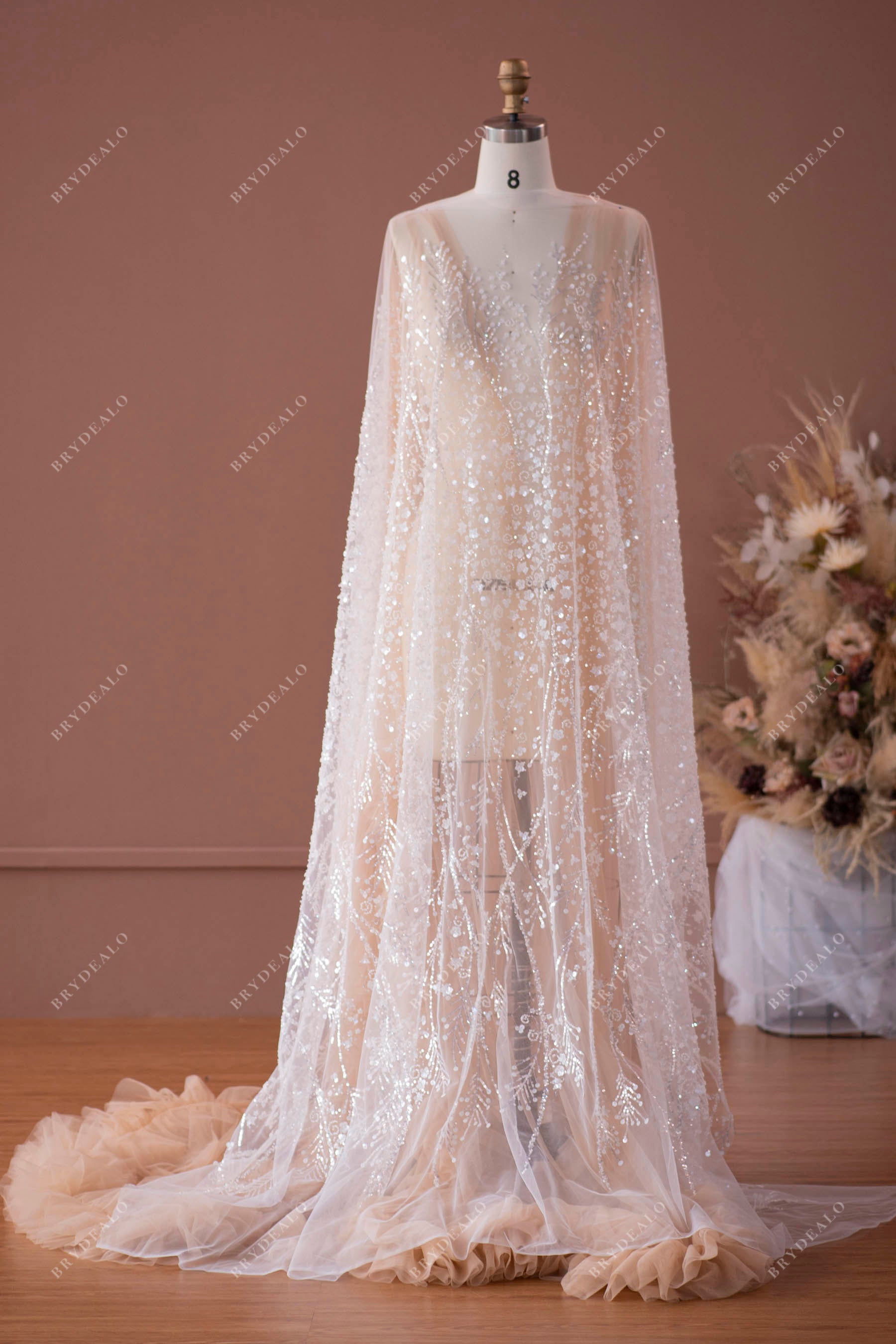 sparkly designer sequined flower lace fabric