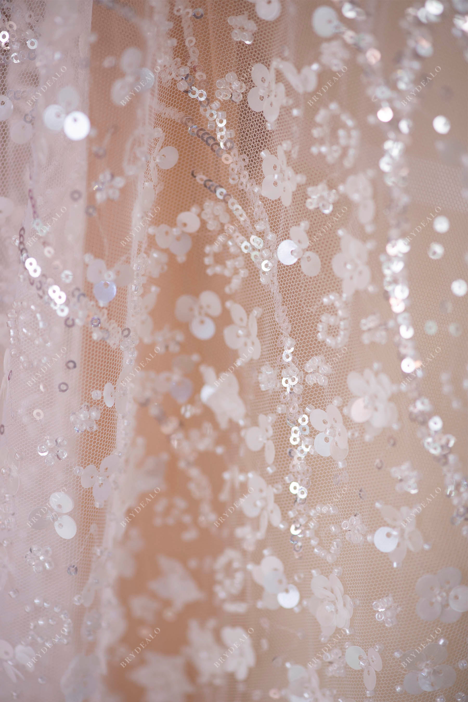 sparkly designer sequined flower lace fabric