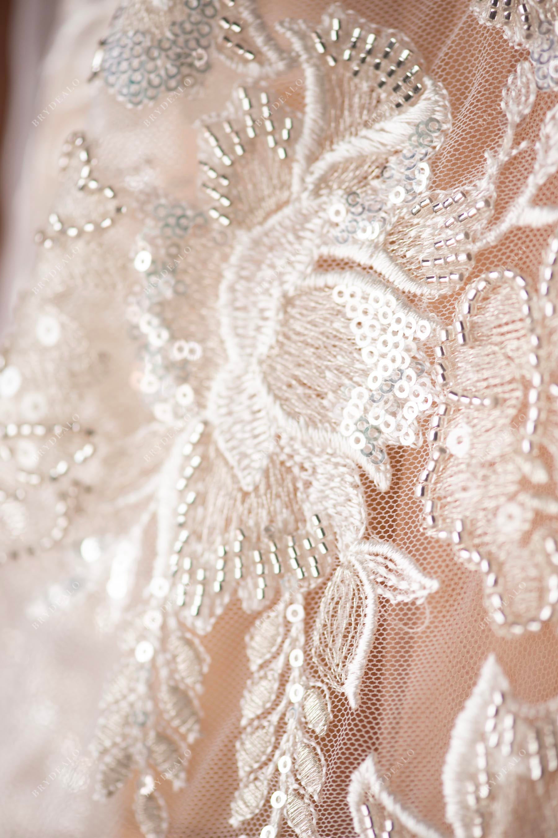 sparkly beaded embroidery lace fabric for wholesale