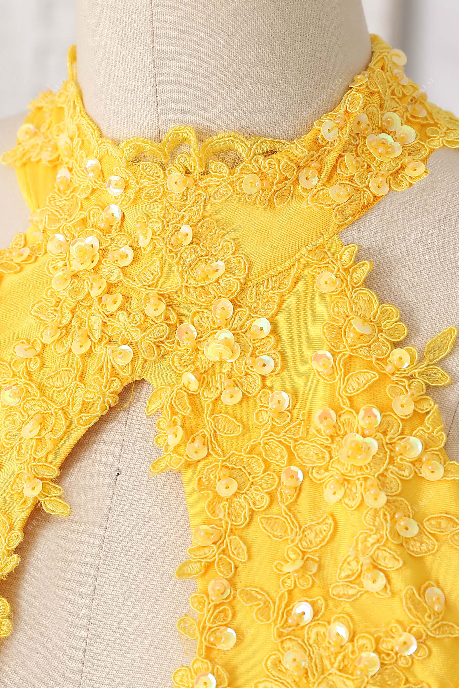 sparkly sequined lace halter prom gown